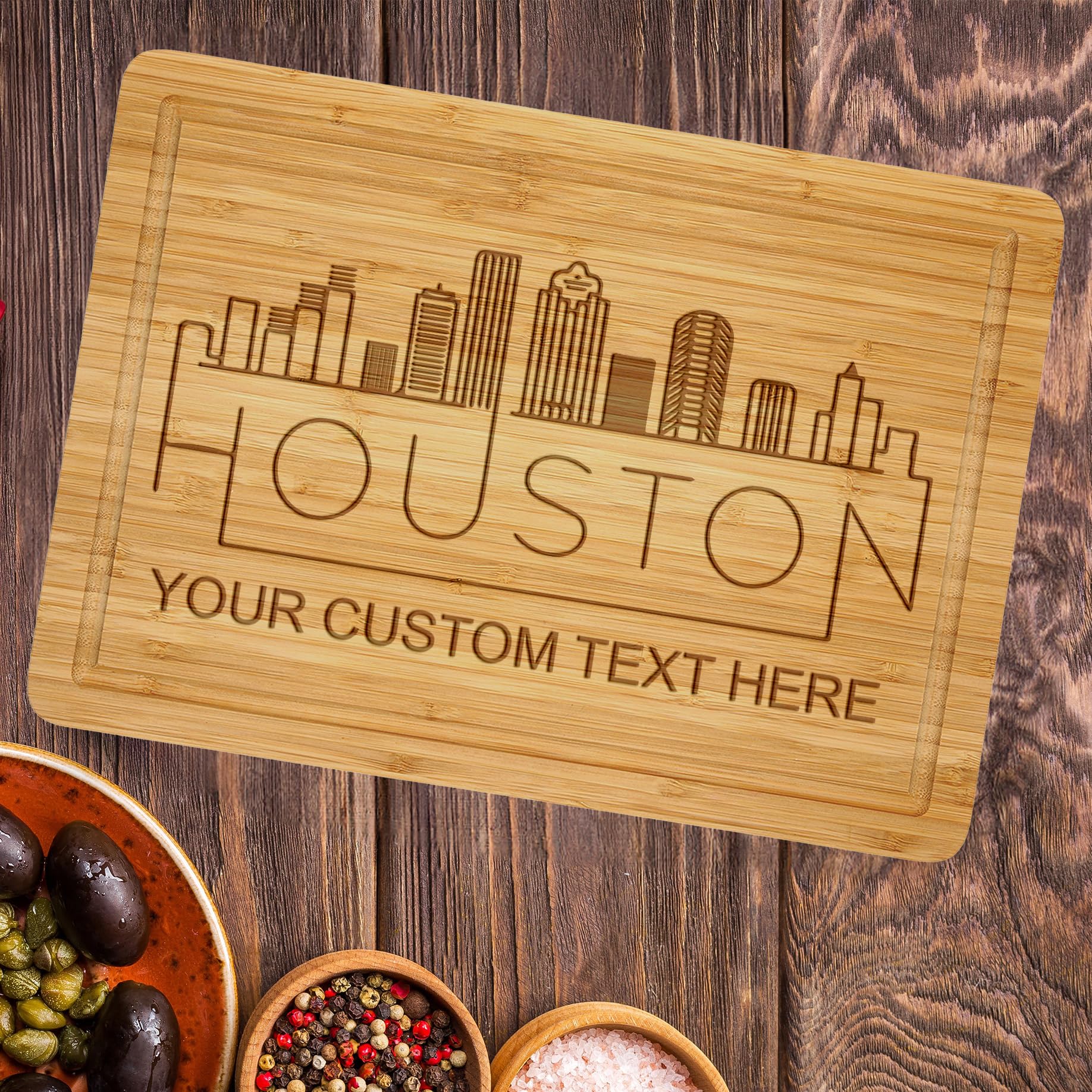 Personalized Houston Skyline Cutting Board, Custom Texas State Chopping Boards, Houston Charcuterie Board Gifts for New Neighbor, Housewarming, Thanksgiving, Christmas, Mother's Day