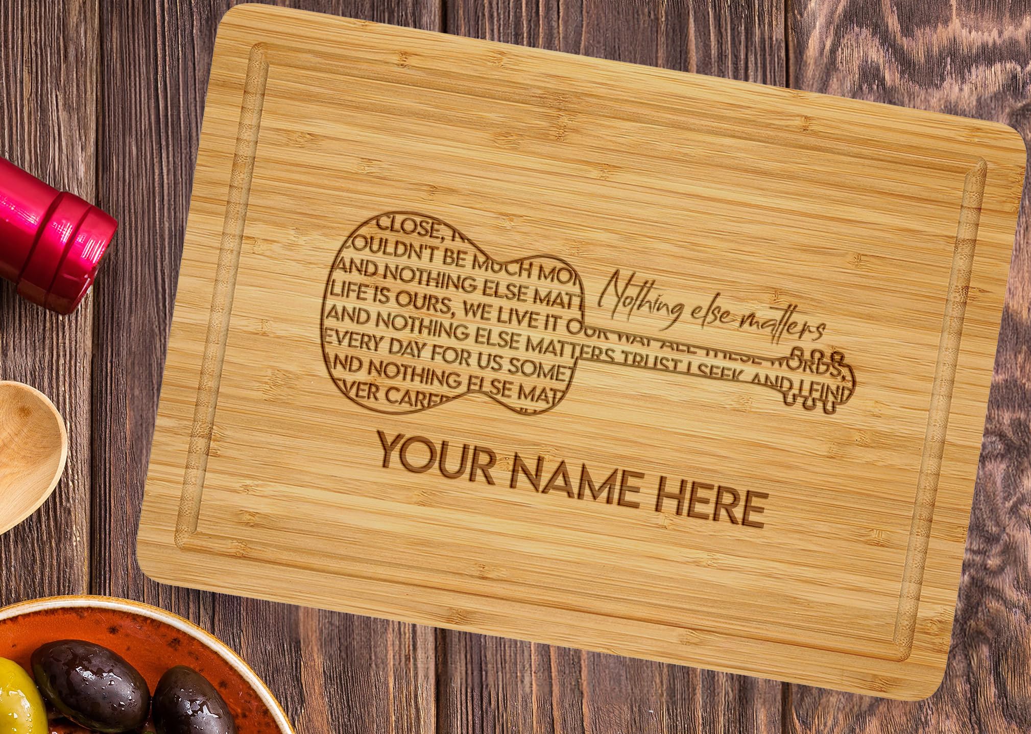 Nothing Else Matters Custom Guitar Cutting Board, Chopping Block for Music Lovers, Musician Kitchen Cutting Board Gifts, Personalized Charcuterie Boards