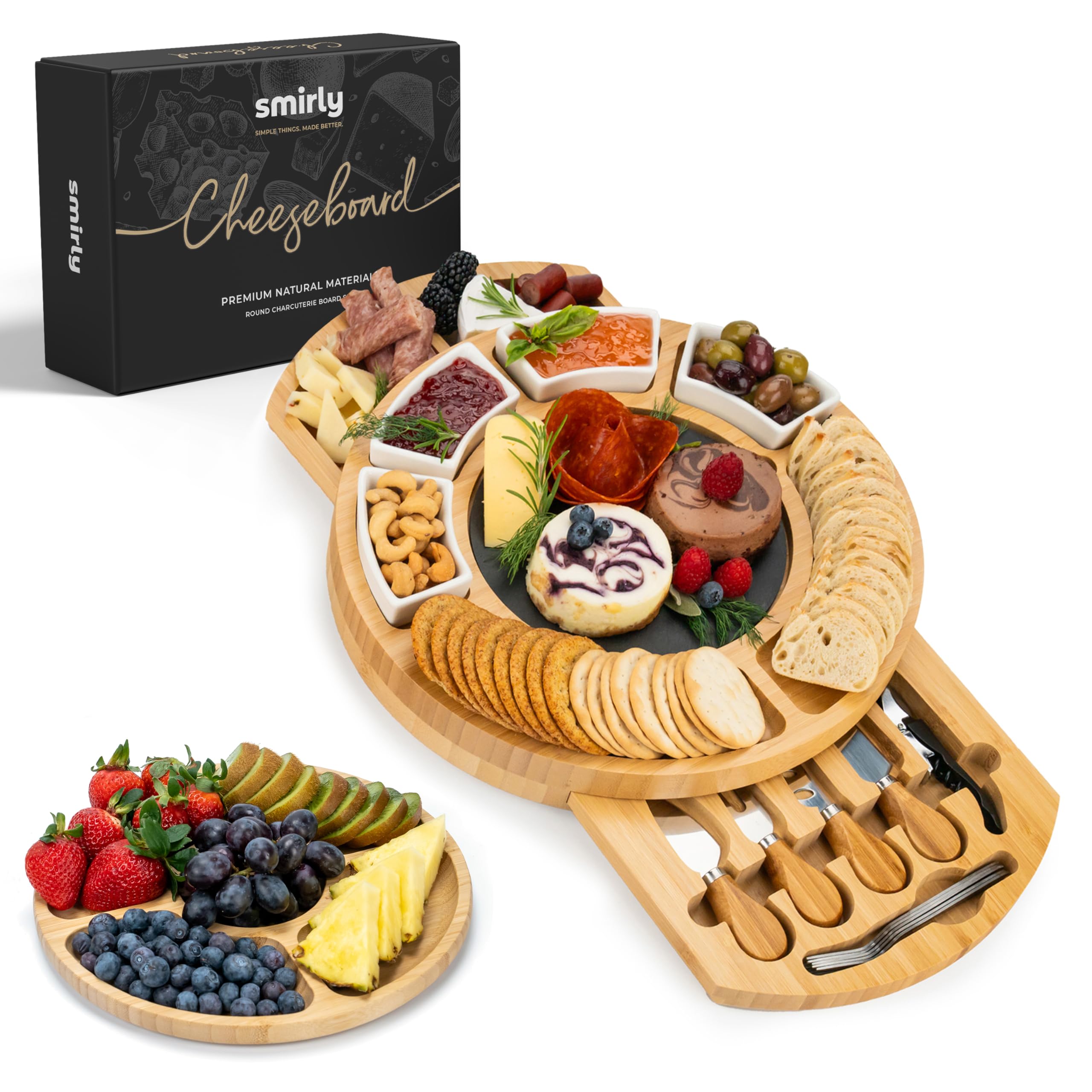 SMIRLY Charcuterie Boards Set - Large Bamboo Cheese Board set - House Warming Gifts New Home, Wedding Gift for Couple, Bridal Shower Gift, Birthday Gifts for Women