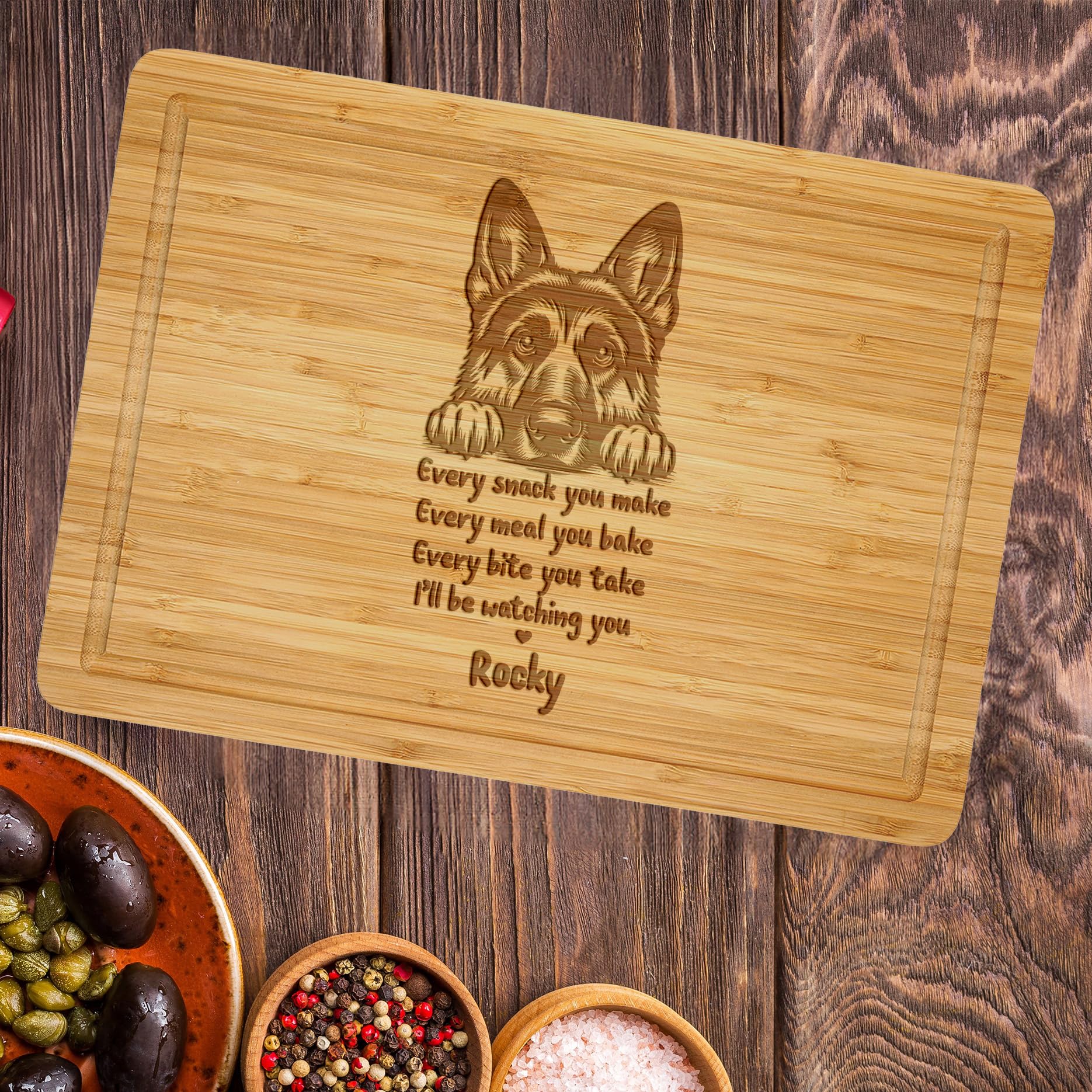 Personalized German Shepherd Cutting Board, Custom Natural Bamboo Engraved Cutting Boards for Dog Lovers, Dog Mom Gifts for Christmas, Birthday, Housewarming, Dog Lover Chopping Blocks for Kitchen