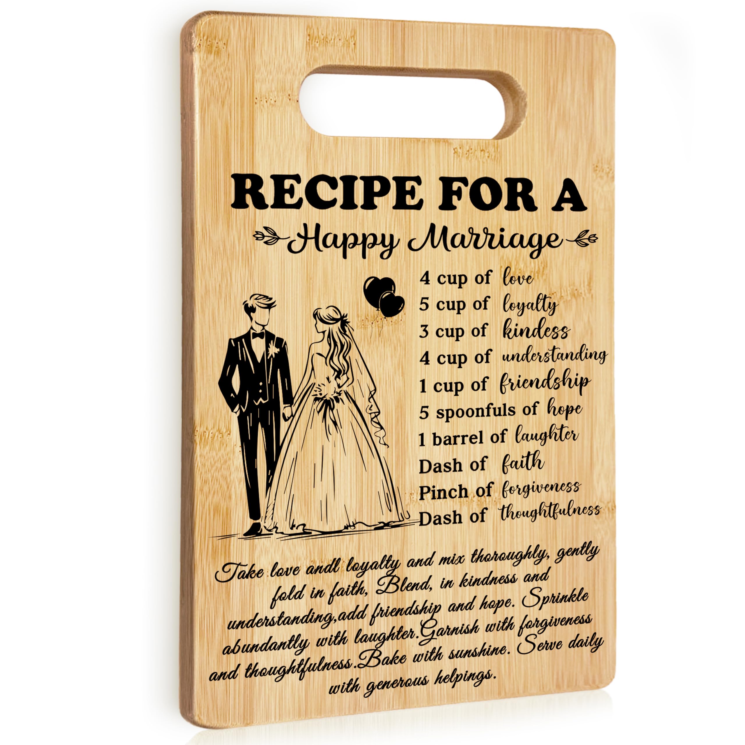 Wedding Gifts for Couples 2025 Her Him Bride and Groom, Marriage Gifts Newlyweds Gifts for Couples, Just Married Gifts, Honeymoon Gifts, Recipe for a Happy Marriage Bamboo Cutting Board for Kitchen