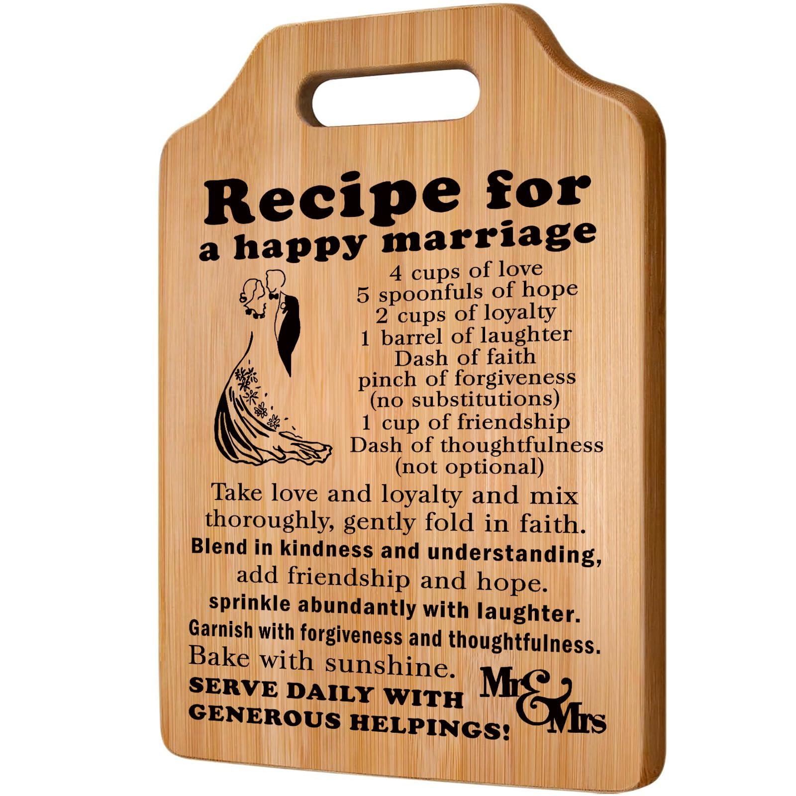 Wedding Gift for Couple Newlyweds 2024 - Bridal Shower Gifts Engagement Gifts for Couple, Wedding Kitchen Cutting Board, Bride to Be Gifts Mr and Mrs Gifts - Recipe for a Happy Marriage