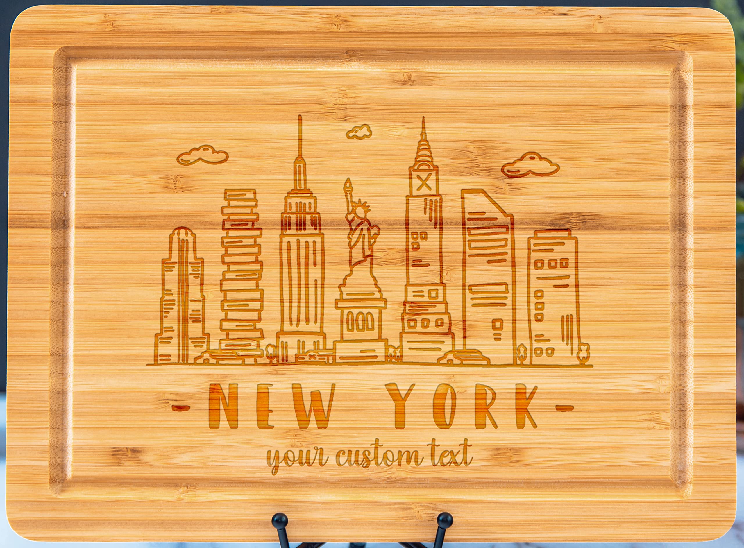 New York Skyline Cutting Board, Custom Housewarming Gift, Personalized Cutting Board, Wedding Gift for Couple, Wooden Bamboo Board with 6 Different Styles