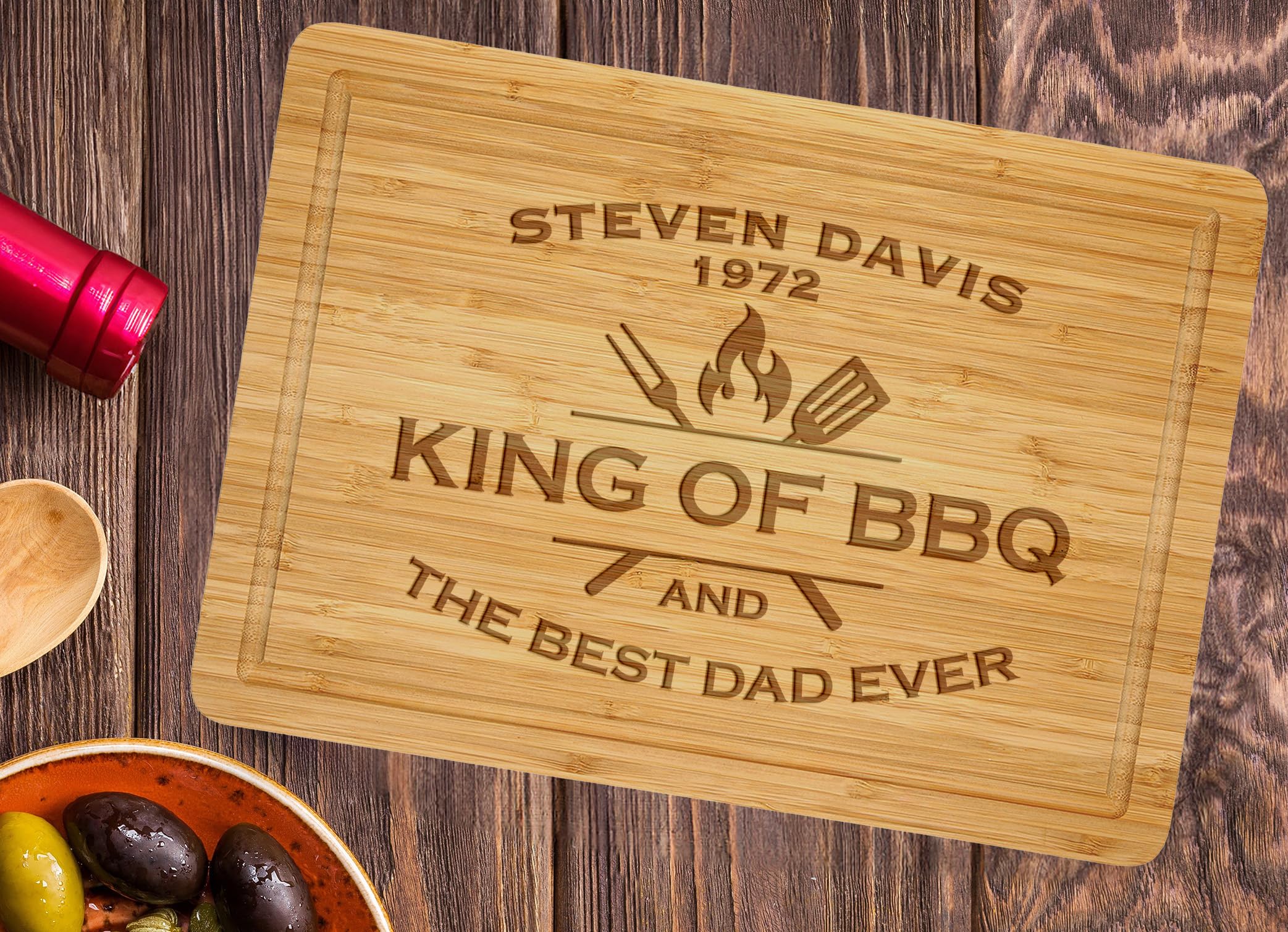 King of BBQ Men, Bbq Cutting Board, Bbq Daddy, The Best Dad Ever, Customized Cutting Board for Dad, King of the Grill, Father’s Day Gift, Custom Cooking Gift, BBQ Gifts