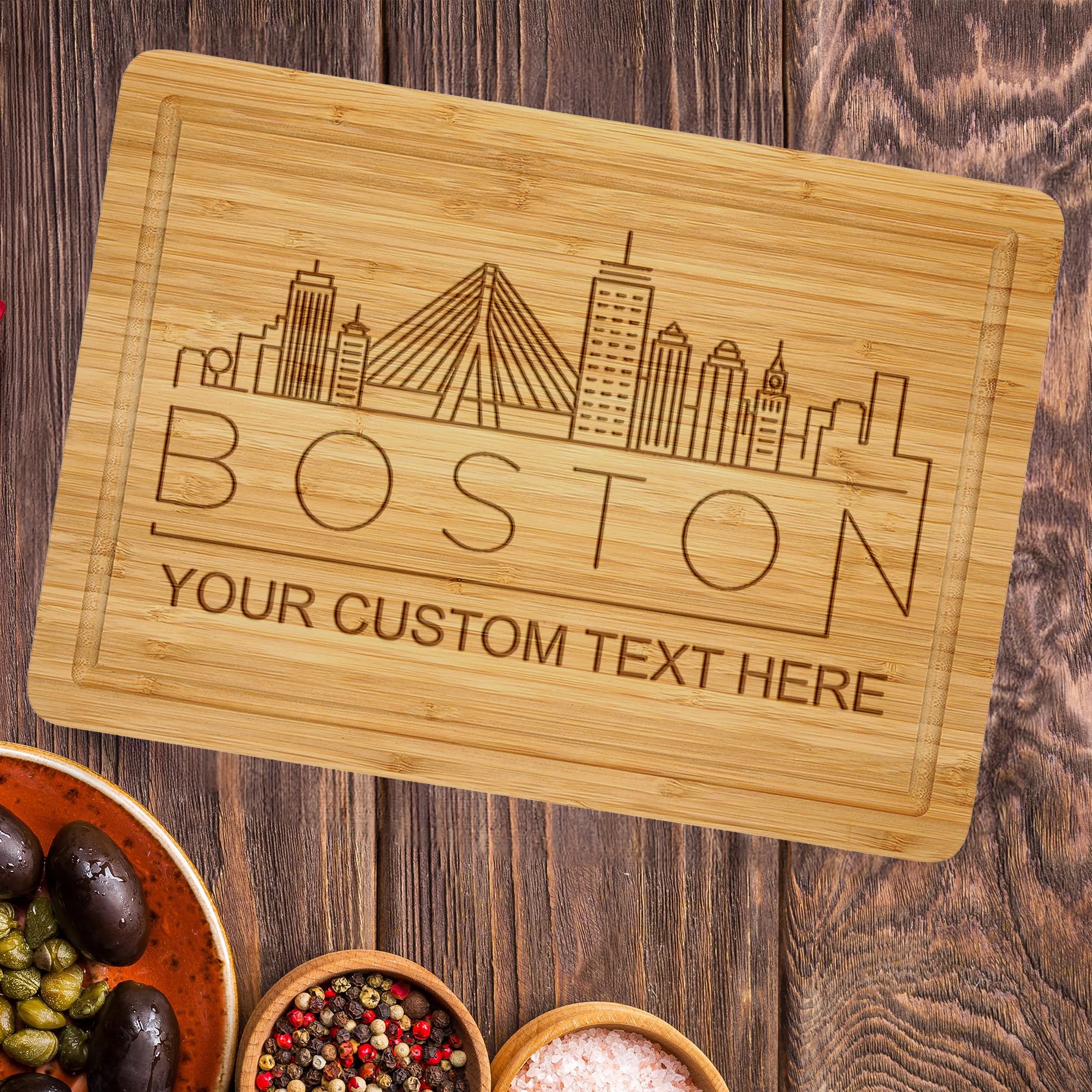 Personalized Boston Skyline Cutting Board, Custom Massachusetts State Chopping Boards, Boston City Skyline Charcuterie Boards, Gifts for Housewarming, Thanksgiving, Christmas, Mother's Day