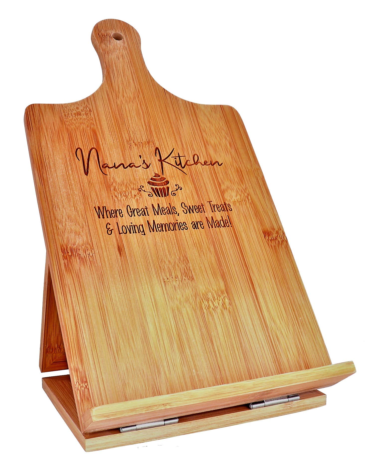 Nana Gift Cookbook Stand Recipe Holder - Custom Engraved Bamboo Cutting Board Foldable Chef Easel Metal Hinge Kickstand Christmas Birthday Mother Day Kitchen Decor (7.25x13.5)