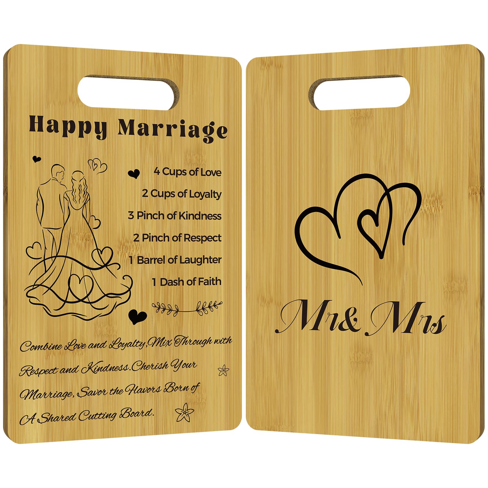 Wedding Gifts For Couples,Double Sided Engraving Cutting Board -Recipe For A Happy Marriage,Bridal Shower Gifts Mr and Mrs Marriage Gifts
