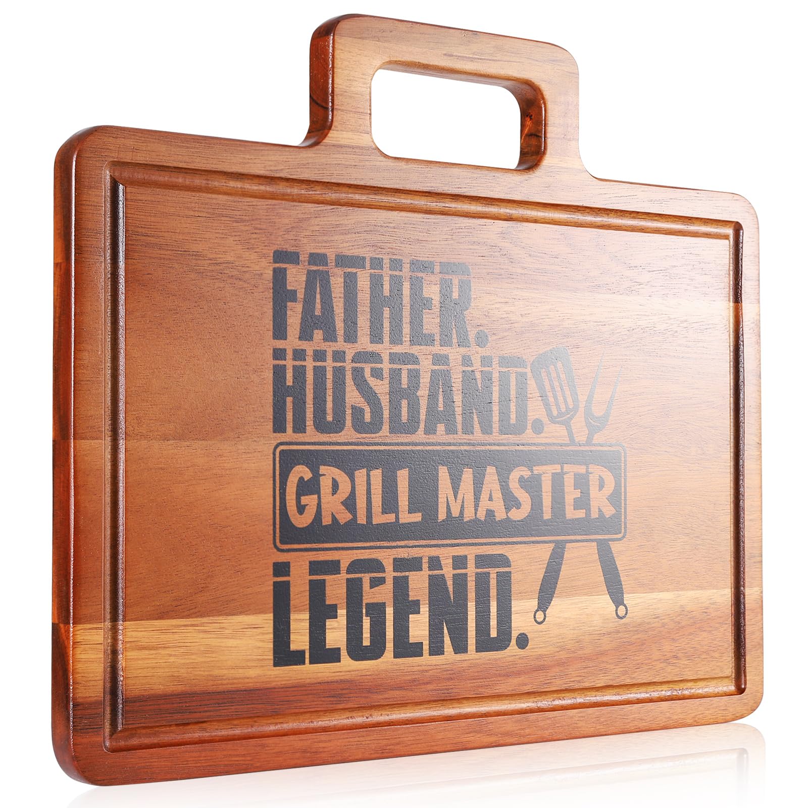 Fathers Day Grilling Gifts for Men，15.8" Large Grilling Cutting Board with Handle and Groove，Premium Acacia Wood BBQ Chopping Board，Grill Master Gifts，Cutting Board for Men，Him，Husband，BBQ Presents