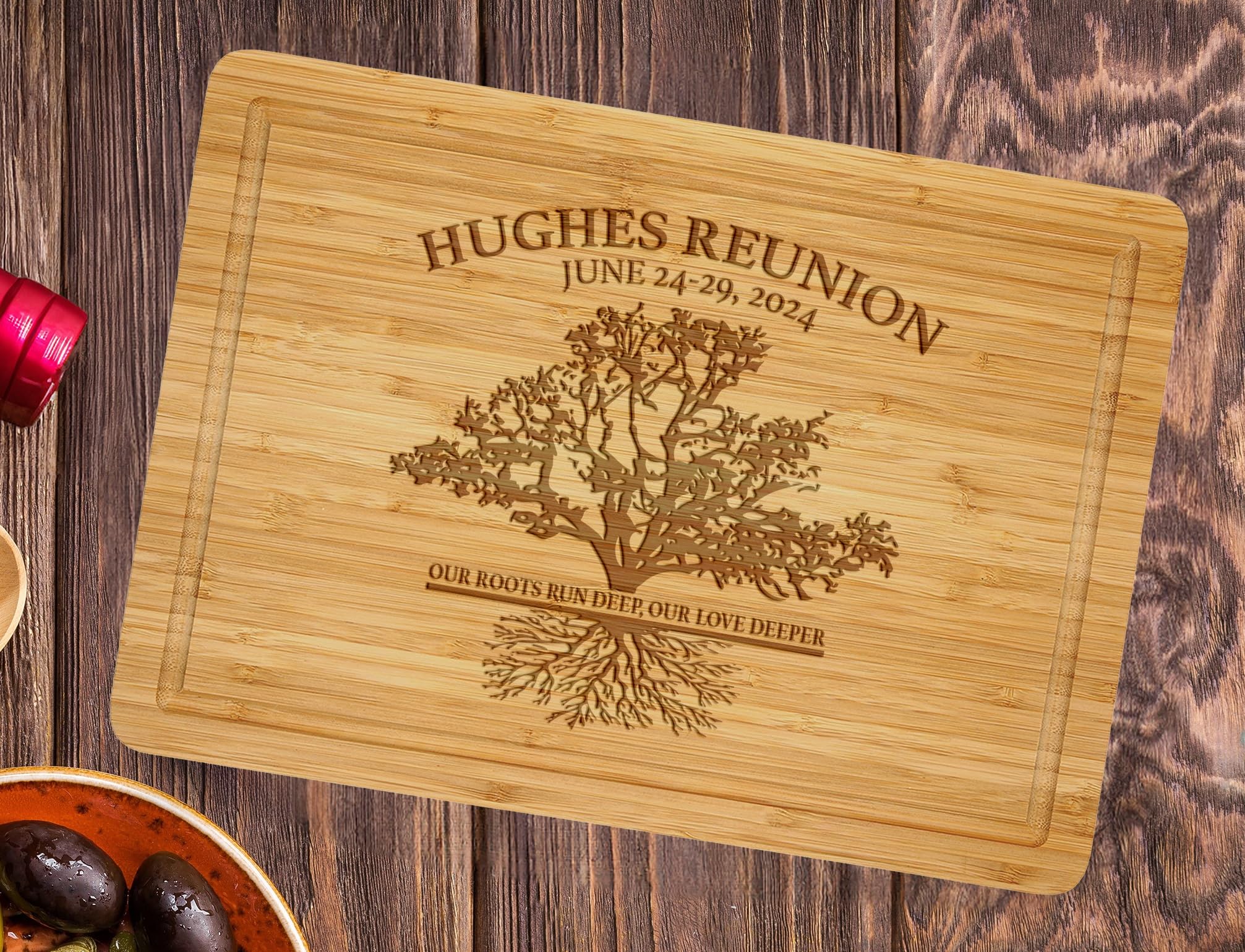 Personalized Family Reunion Natural Bamboo Cutting Boards for Kitchen, Our Roots Run Deep Customized Cutting Boards, Best Gifts for Housewarming, Bridal Shower, Wedding, Engagement, Anniversary