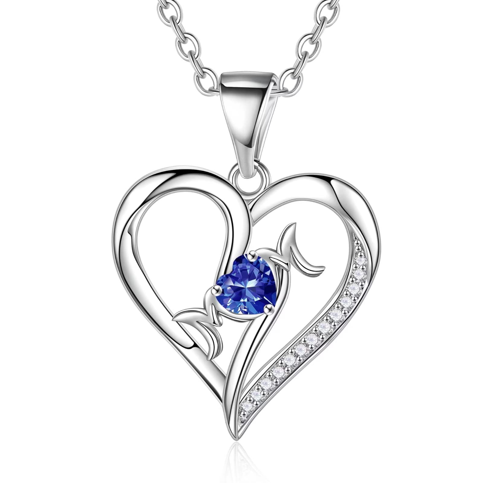Iefil Mom Gifts Mom Birthstone Necklaces, 925 Sterling Silver Heart Pendant Birthstone Necklace for Mom, Mothers Valentines Day Gifts for Mom Birthday Gifts for Mom from Daughter Son