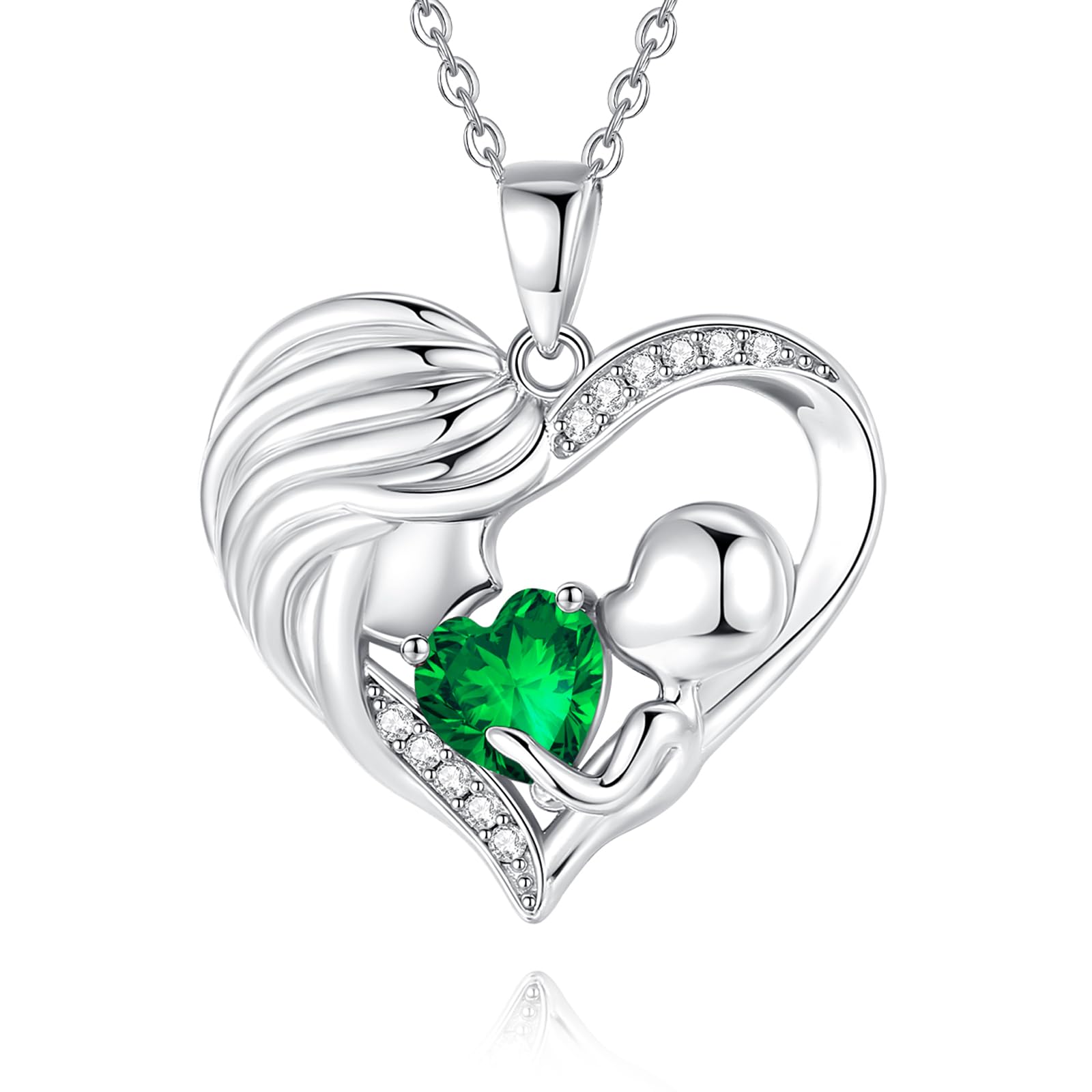 FANCIME Mom Birthstone Necklace Mother and Child Love Heart Necklace I Love You Mom Gifts Mothers Day Birthstone Jewelry Gifts for Grandmother Women Wife, 16"+2" Inches