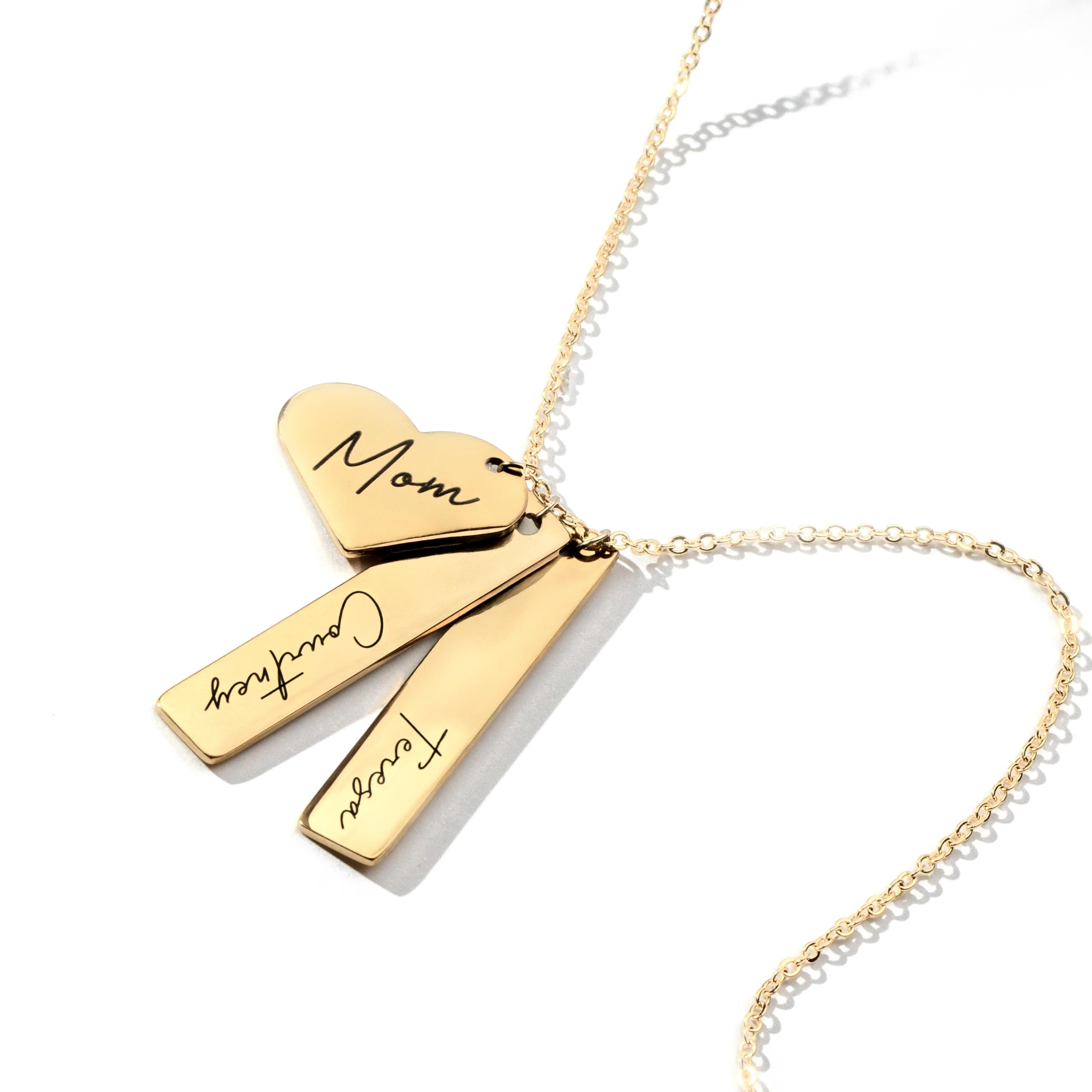 Custom Name Necklace Personalized Engraved Gold Bar Necklace, Kids’ Names, Heart Charm, Mother's Day Gift for Mom, Unique Birthday Jewelry for Women - H8N