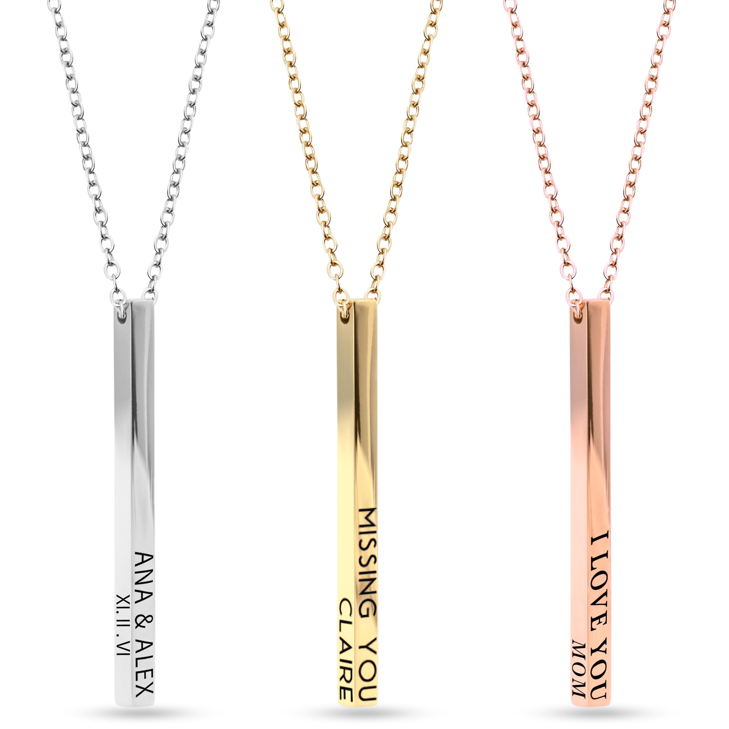 Personalized Coordinates Necklaces for Women Mother's Day Gift for Her Custom Engraved Bar Jewelry with Kids Names for Mom -4SBN