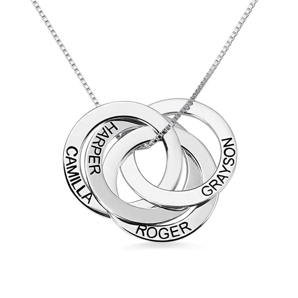 AILIN Custom Name Necklace 925 Sterling Silver Round Engraving Personalized Necklace With 2 3 4 5 Russian Rings Mother Day Jewelry Gifts For Women Daughter Cousin Sister Grandmom