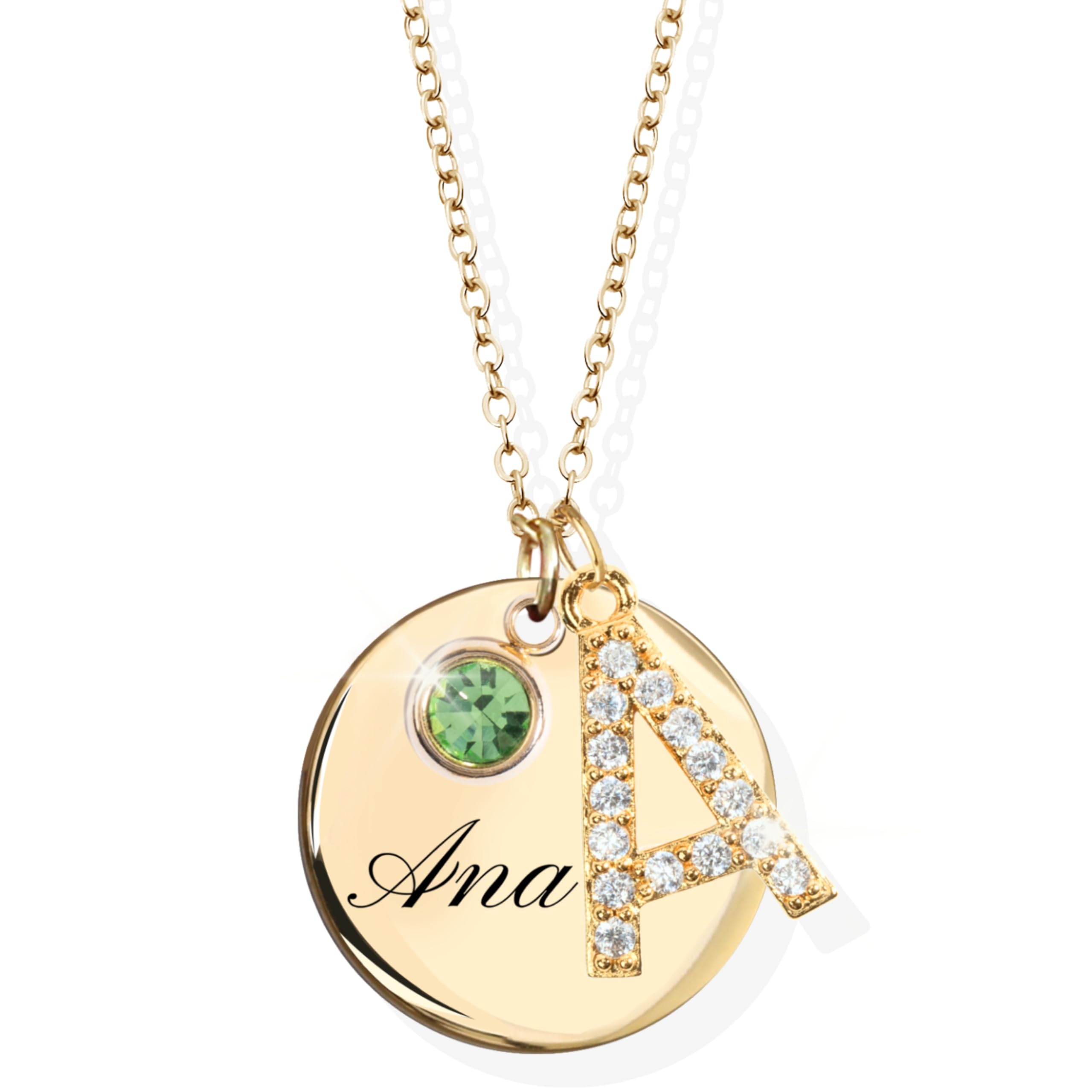 Personalized Initial Birthstone Necklace Mother's Day Gifts for Women Gold Name a Necklace Coin Pendant Custom Jewelry for Mom Gifts for Her – CN-ZI-BS-N