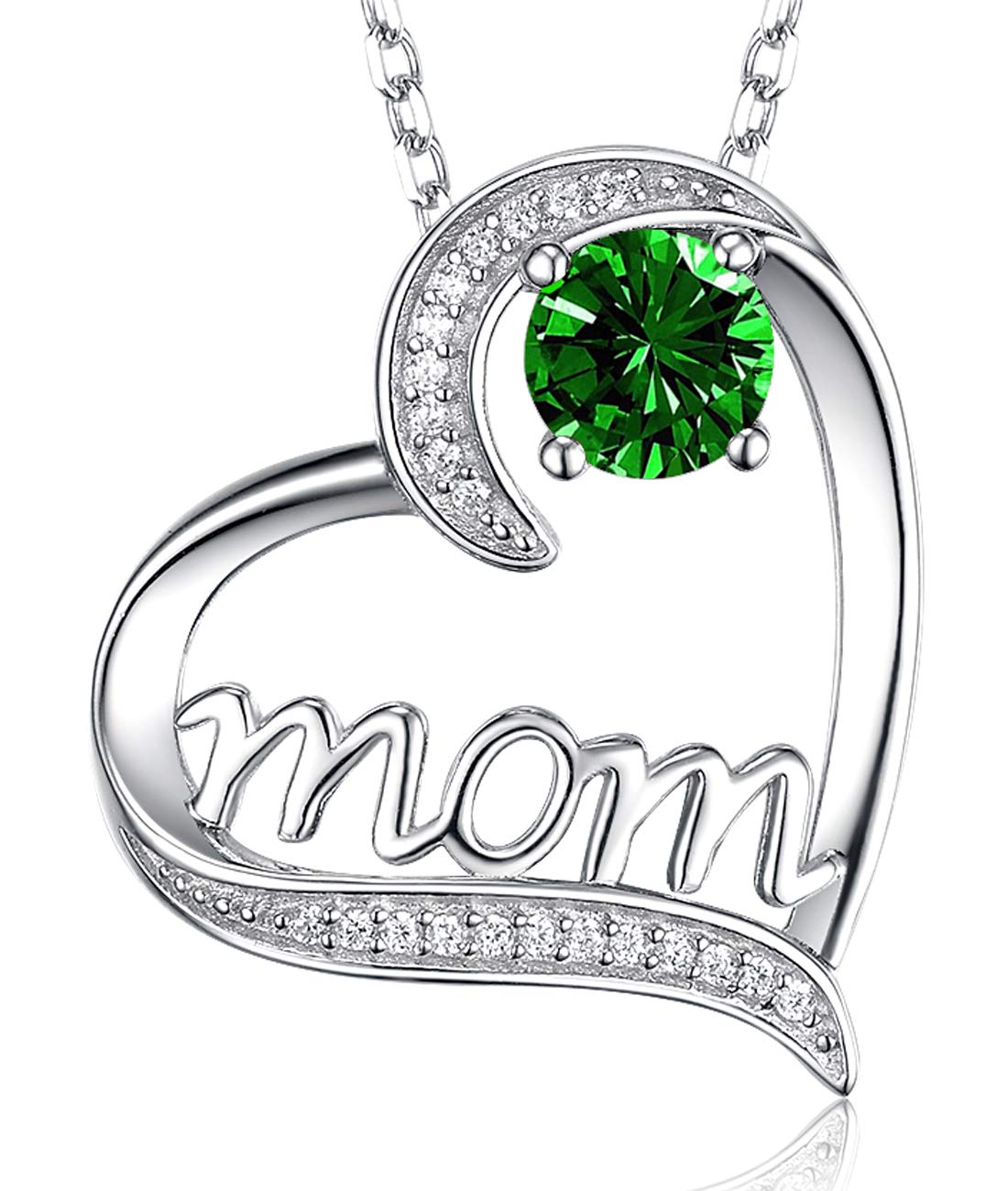 Dorella Mothers Day Birthday Gifts for Women 925 Sterling Silver April May June Birthstones Necklace Simulated Diamond Emerald Ruby and More Stones Jewelry for Her Love Heart Pendant Necklace