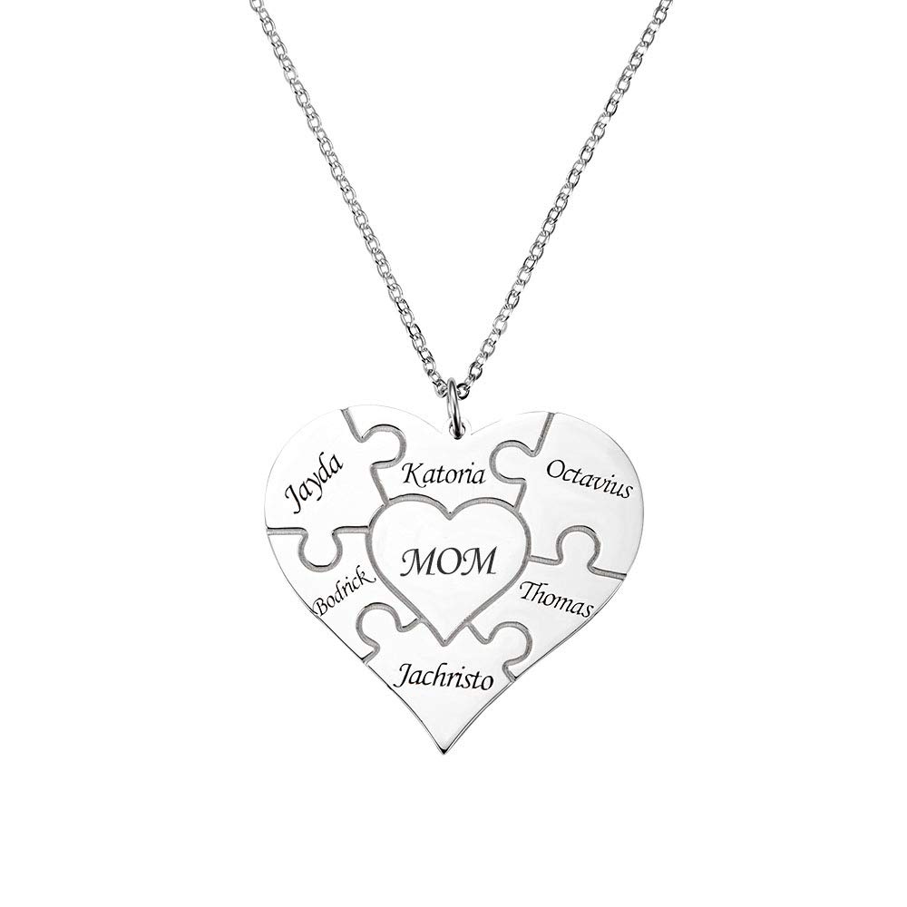 AILIN Custom Mom Necklace 925 Sterling Silver/Stainless Steel Personalized 1-12 Name Necklace Heart Nameplate Pendant Mother Day Anniversary Birthday Gifts For Women Grandma Nana Wife