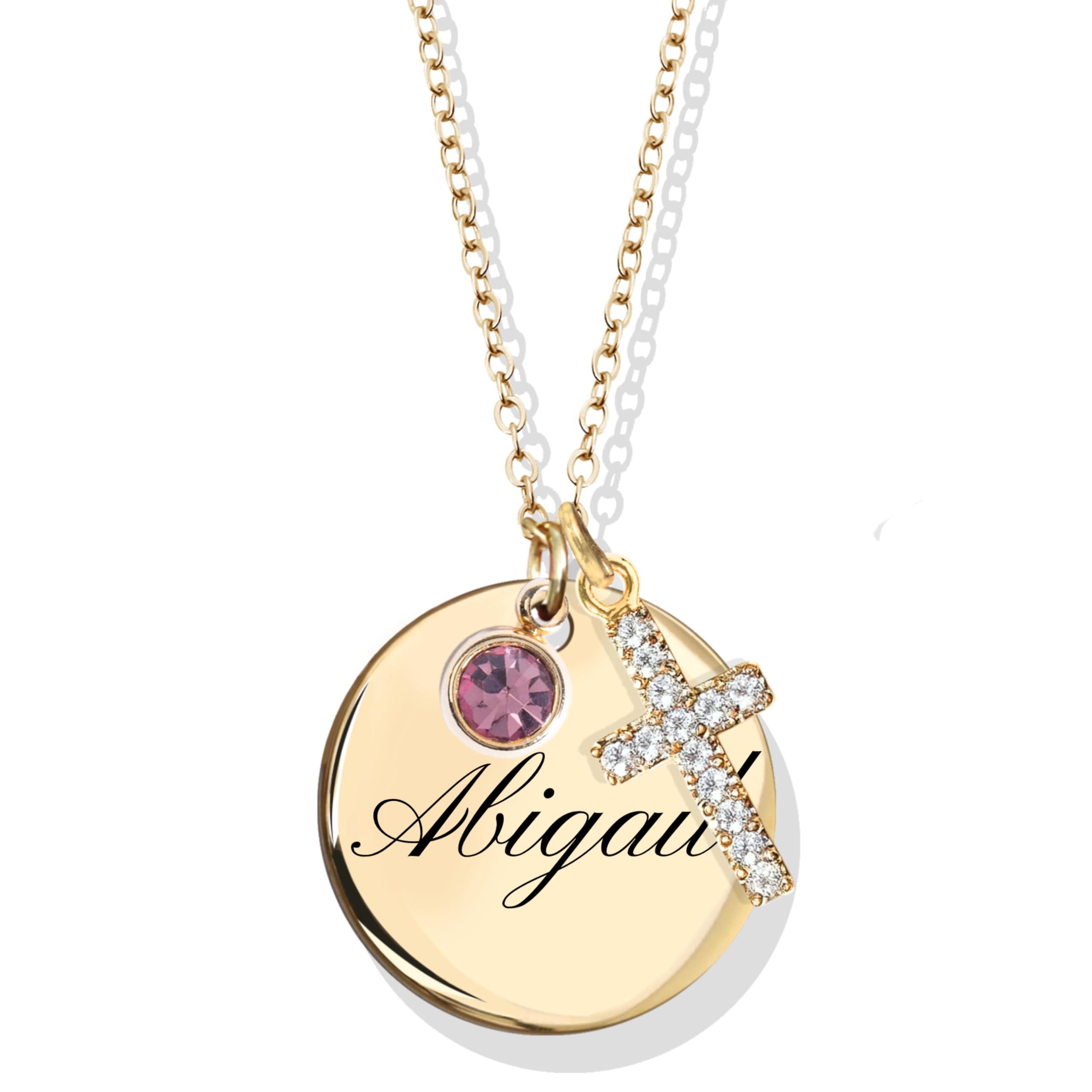 Cross Necklace for Women, Mother's Day Gifts for Her, Personalized Birthstone Name Jewelry for Mom, Christian Gifts for Women -CN-BC-BS-SH