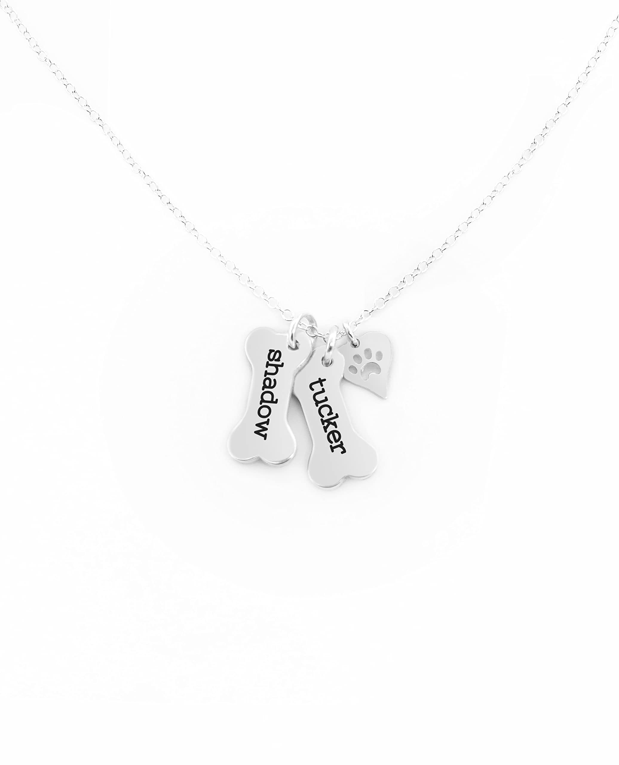 Custom Dog Bone Memorial Necklace With 925 Sterling Silver Paw Print Charm - Memorial Necklace With Personalized Names For Dog Lovers - Pet Jewelry Puppy Animal Pendant