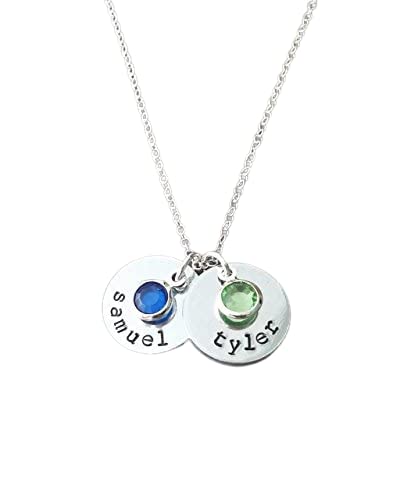 Kids Names Necklace with Personalized Discs and Birthstones for Mom // Family Jewelry - Childrens Names for Mothers - Custom Gift for Her