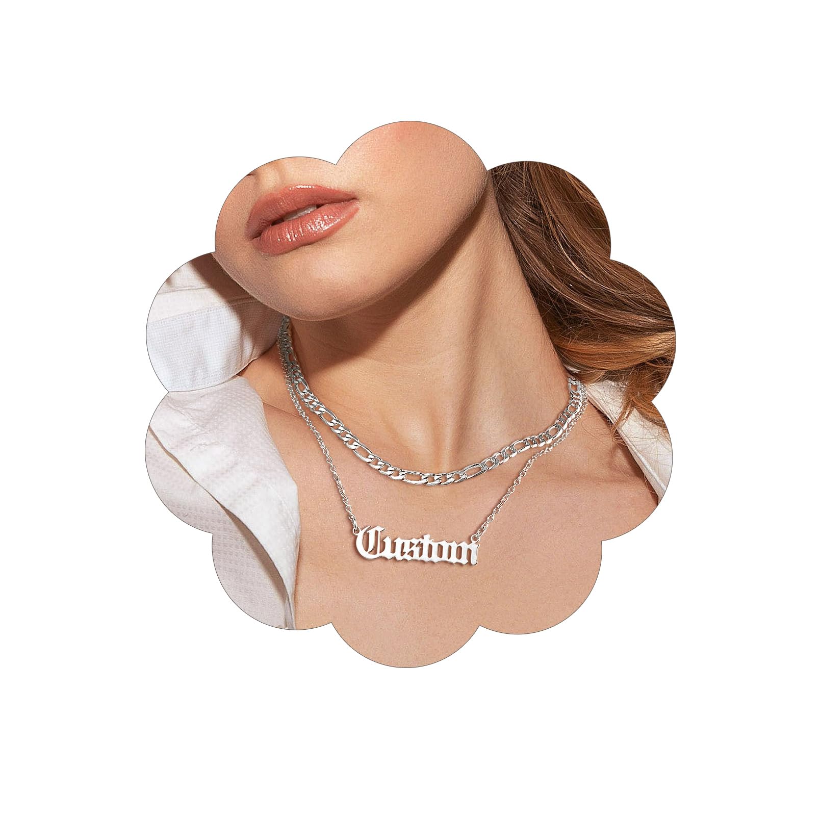 FindChic Custom Name Necklace Personalized Stainless Steel Layered Necklace for Women Girls Gold Plated/Black Name Plate Jewelry Gift for Gf Mom Daughter, with Gift Box