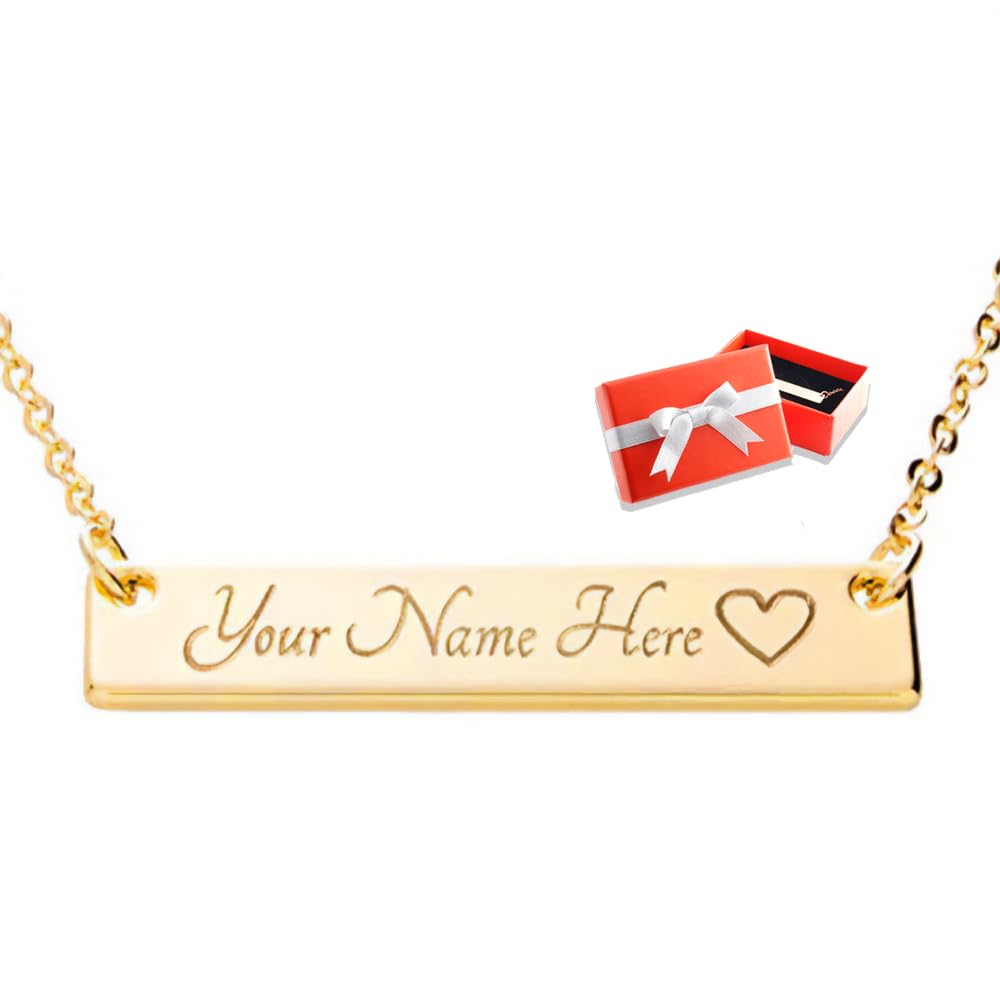Petite Boutique Customizable Your Name Bar Necklace Personalized Mothers Day Gift Custom Jewelry 16K Plated Aniversary bridesmaid Gift for Women Gold Silver Rose Gold