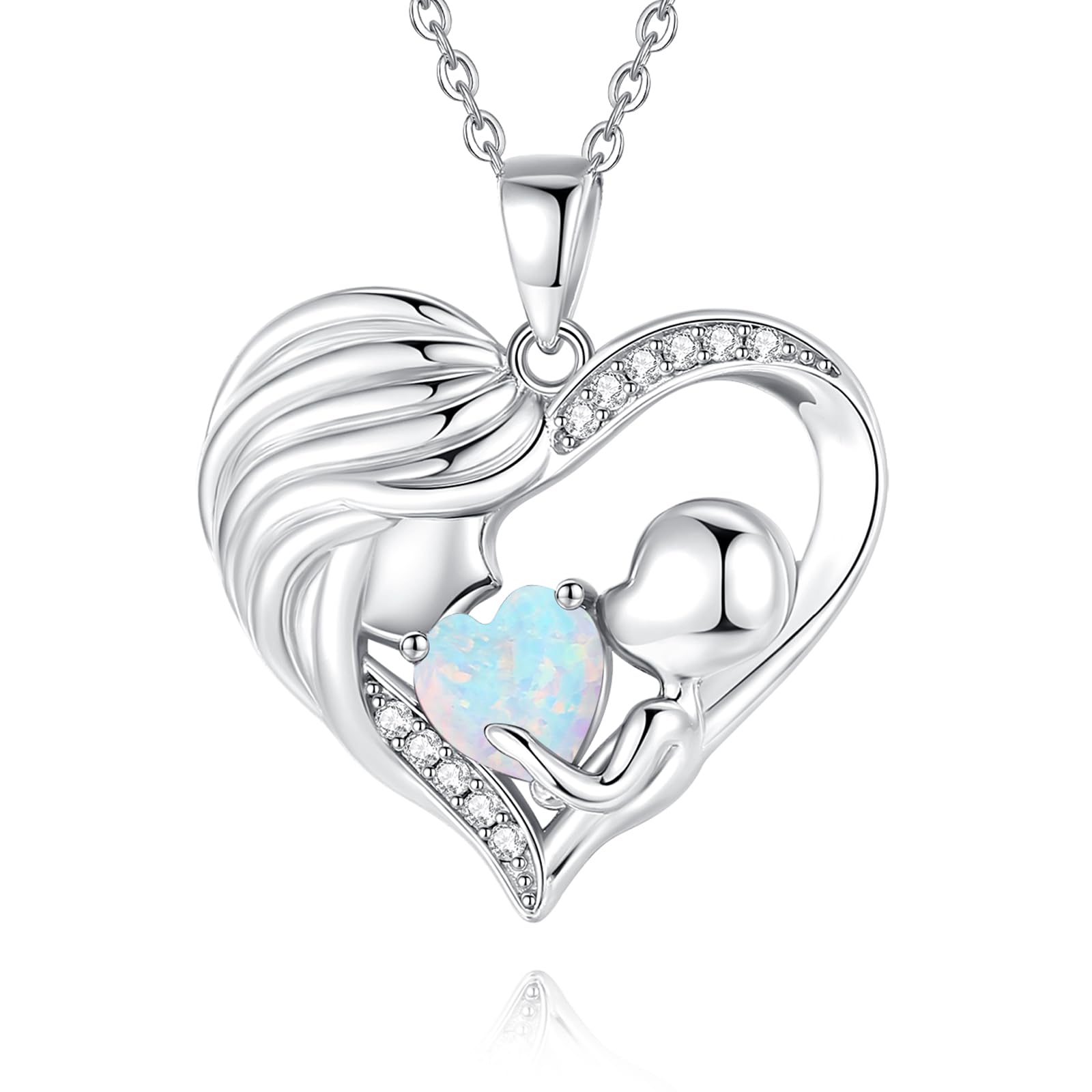 FANCIME Mom Birthstone Necklace Mother and Child Love Heart Necklace I Love You Mom Gifts Mothers Day Birthstone Jewelry Gifts for Grandmother Women Wife, 16"+2" Inches