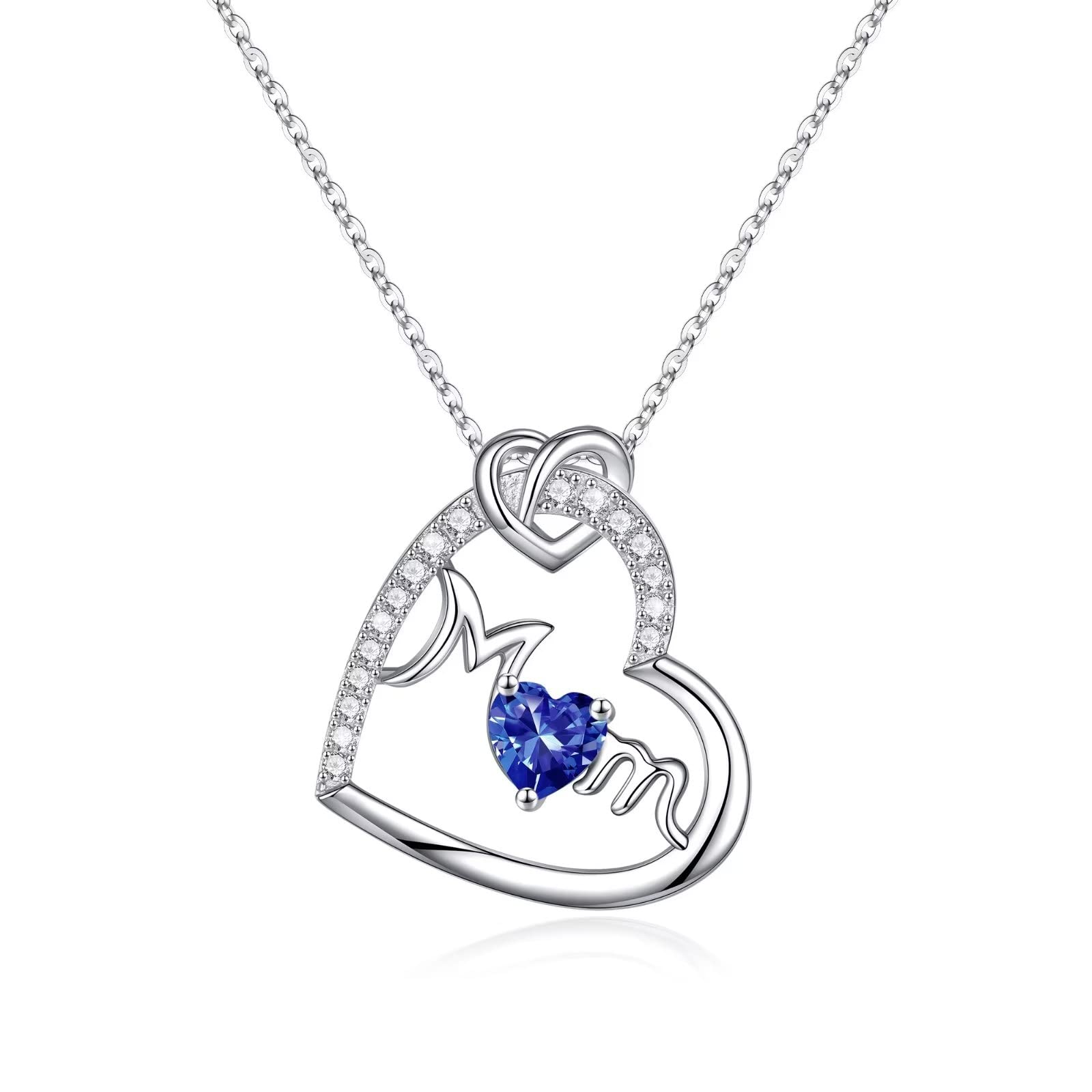 Iefil Mom Gifts Mom Birthstone Necklace, 925 Sterling Silver Heart Pendant Birthstone Necklace Mom Jewelry Mothers Valentines Day Gifts for Mom Christmas Birthday Gifts for Mom from Daughter Son