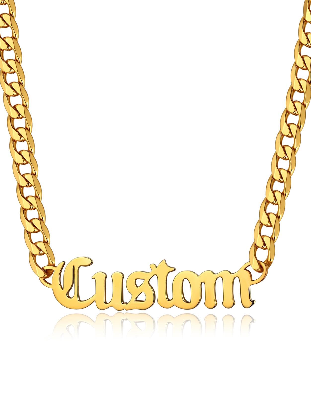 GOLDCHIC JEWELRY Name Necklace Personalized for Men, Womens Custom Name Plate Chain, Stainless Steel Customized Old English Nameplate Choker with Curb Chains Custom, 16 inches to 30 inches