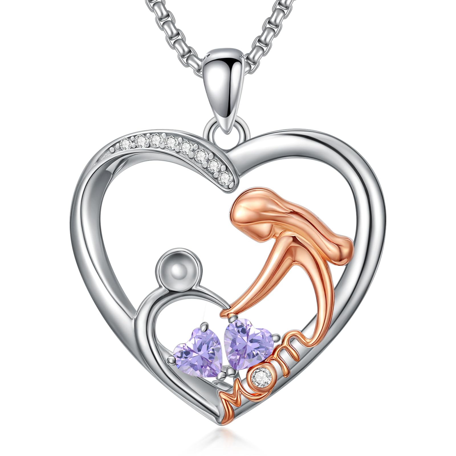 Mothers Day Gifts for Mom from Daughter/Son,Mother and Daughter/Son Necklace with 2 Heart Birthstone,Christmas Birthday Jewelry Gifts for Women Grandma