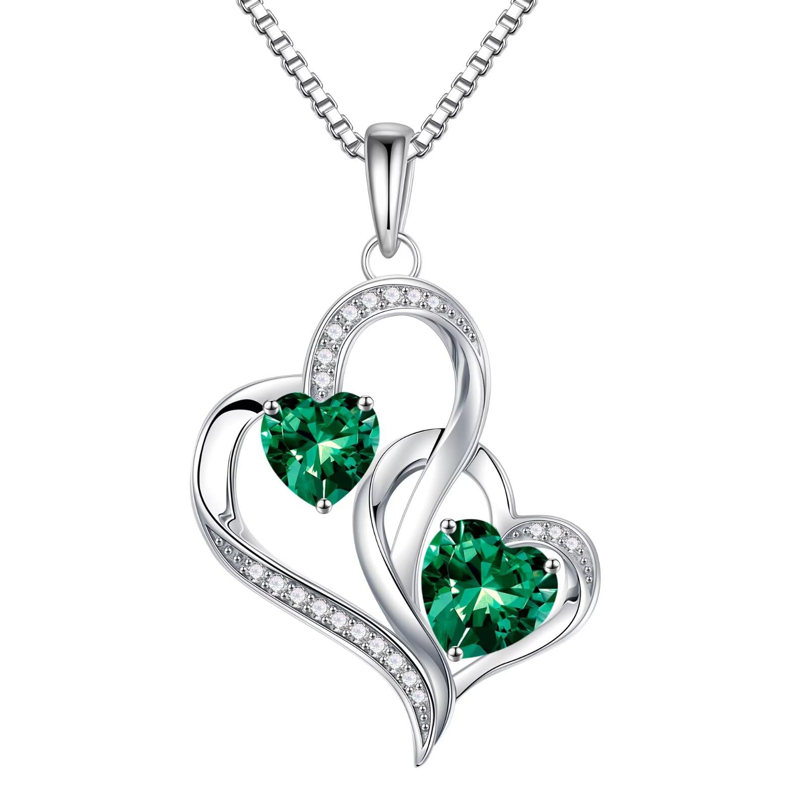 Iefil Mothers Day Gifts - Birthstone Necklace for Women - 925 Sterling Silver Double Birthstone Heart Necklace | Anniversary Birthday Gifts for Women | Personalized Gift | Jewelry Gift for Wife Mom