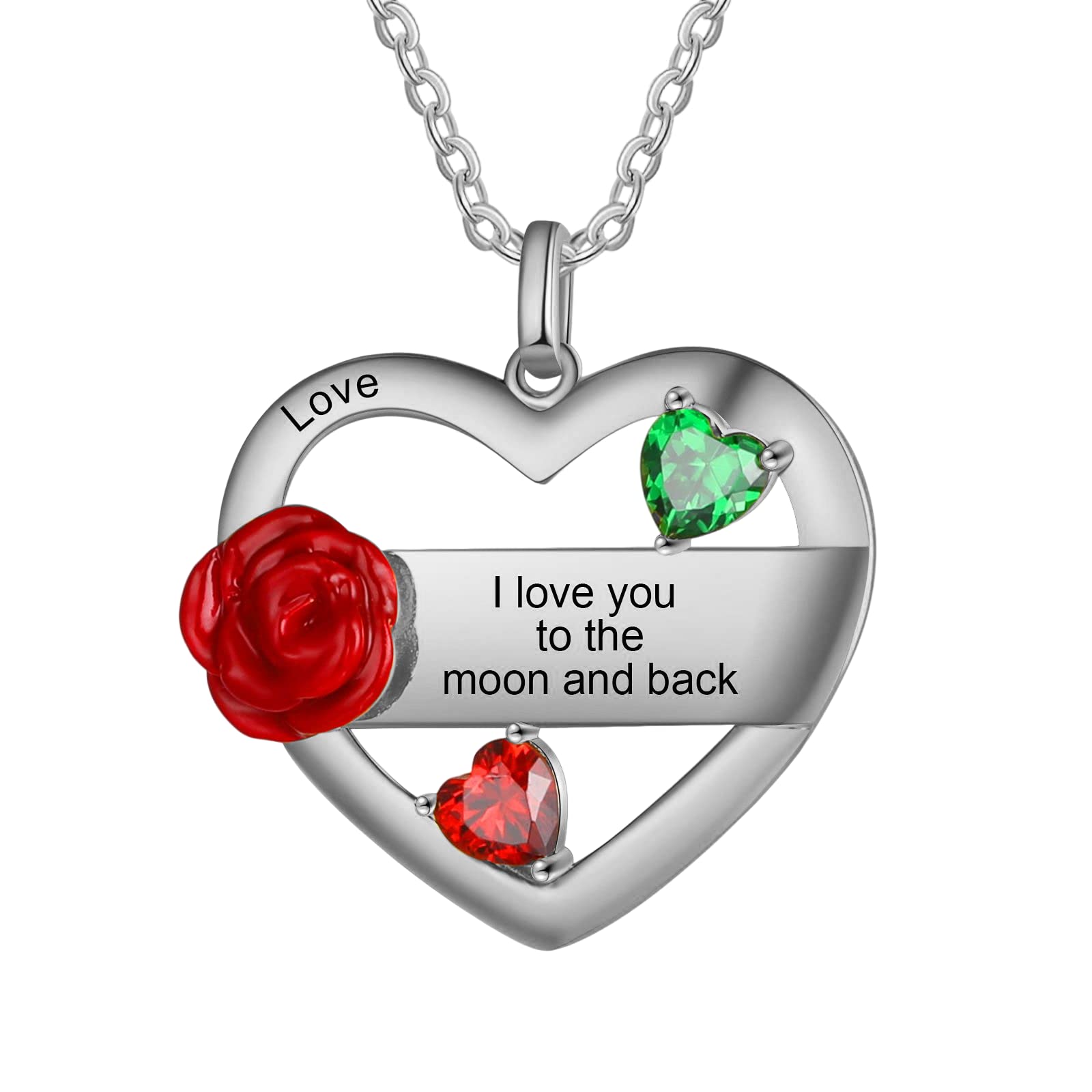 Personalized Mothers Heart Name Necklace with 2 Birthstone Sterling Silver Custom Pendant Necklaces for Women Personalized Gifts for Mom for Mother's Day