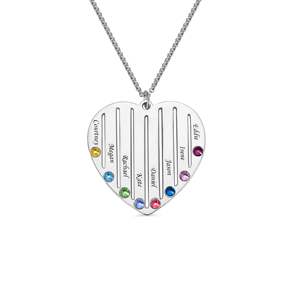 AILIN Custom Heart Mother Necklace for Women 925 Sterling Silver/Stainless Steel Personalized 1-8 Names and Birthstones Pendant Mom Necklace Family Jewelry Birthday for Mama Grandma Daughter