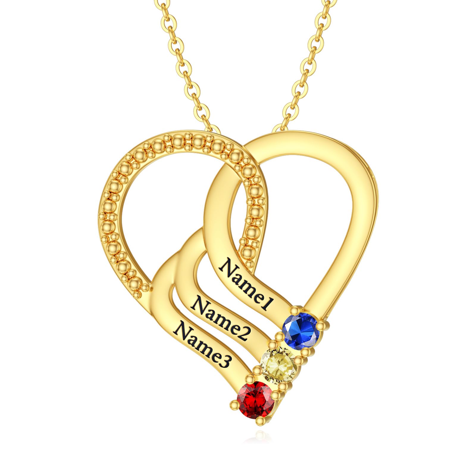 10K 14K 18K Gold Personalized Mothers heart Necklace with 2-6 Birthstones Custom Engraved Names Mom Pendant Christmas Gift for Her Wife