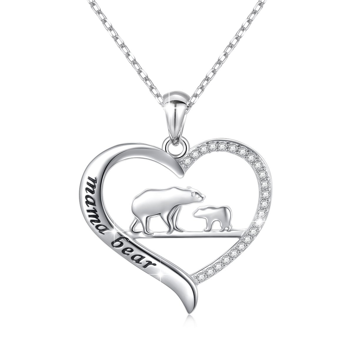 DAOCHONG Sterling Silver For Mom Necklace Mothers Day Gift Mama Bear Pendant Necklace or Bracelet for Mum