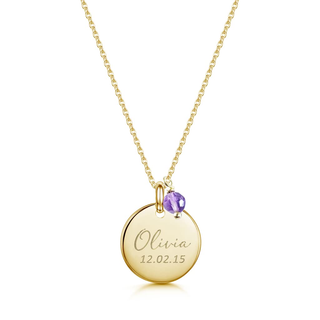Gold Birth Flower Necklace - Personalized Birthday Mother’s Day Gift, Engraved Floral Pendant, Dainty Hand-Stamped Disc Charm Jewelry for Women