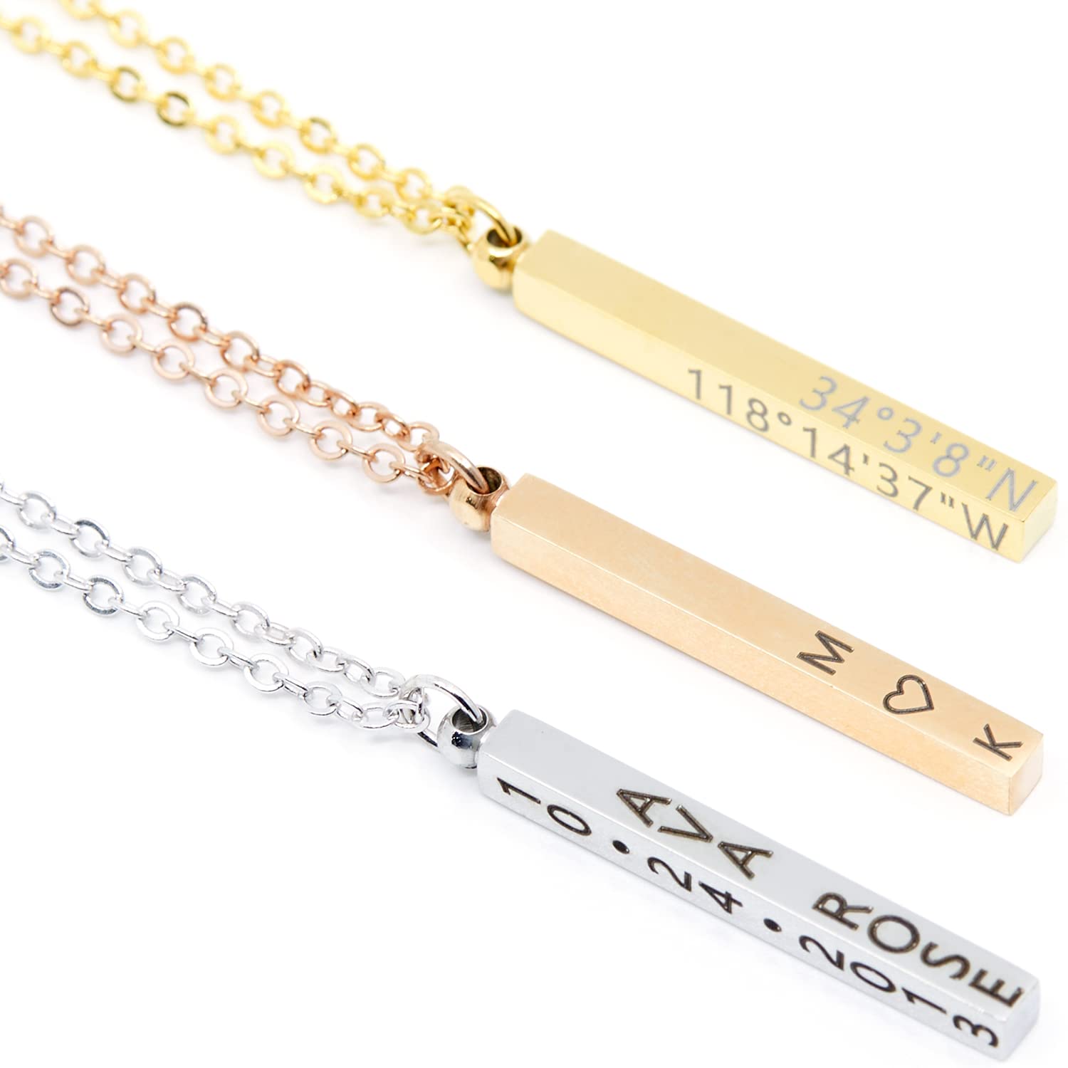 MignonandMignon Custom Name Personalized Necklace 4 Sided for Mom Mothers Day Gifts - R4BN