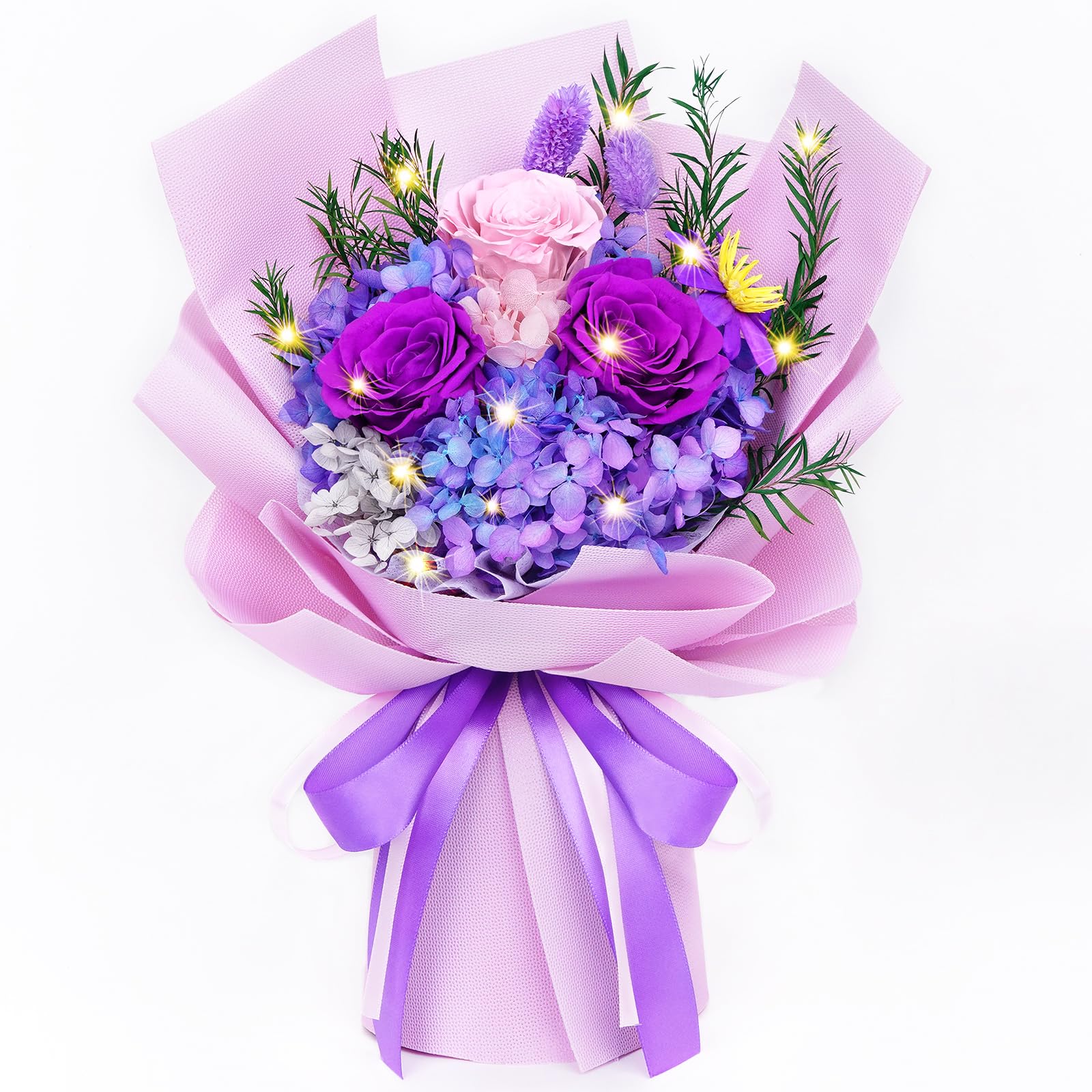 Yastouay Preserved Flowers Bouquet with Purple Rose, Mothers Day Flowers for Delivery Prime, Natural Real Forever Flowers with Gift Box, Fresh Flowers Bouquet for Mom Women Wife Her
