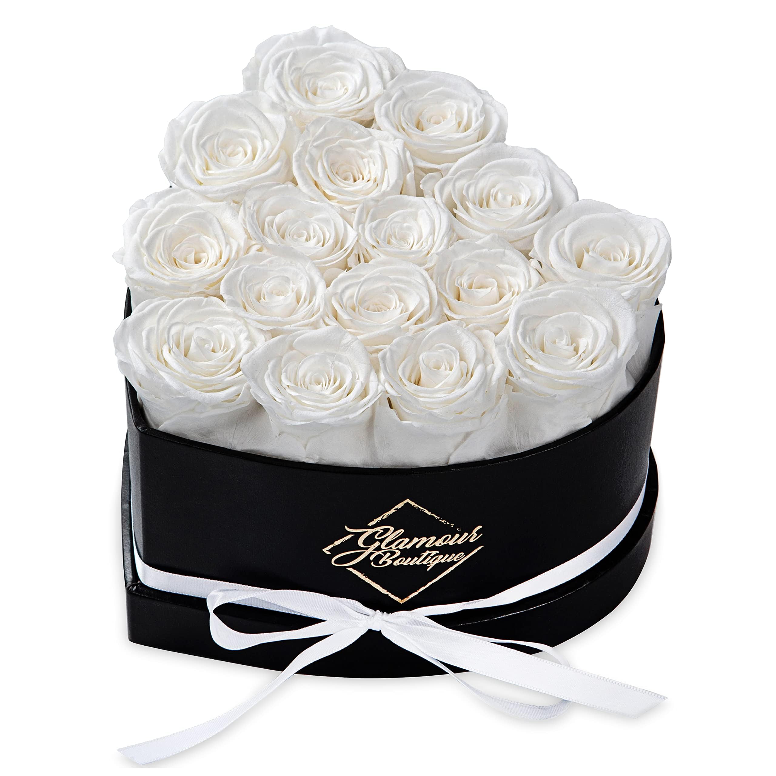 16 Flower Forever Heart Shape Box - Preserved Roses Gift for Her, Preserved Flowers, White