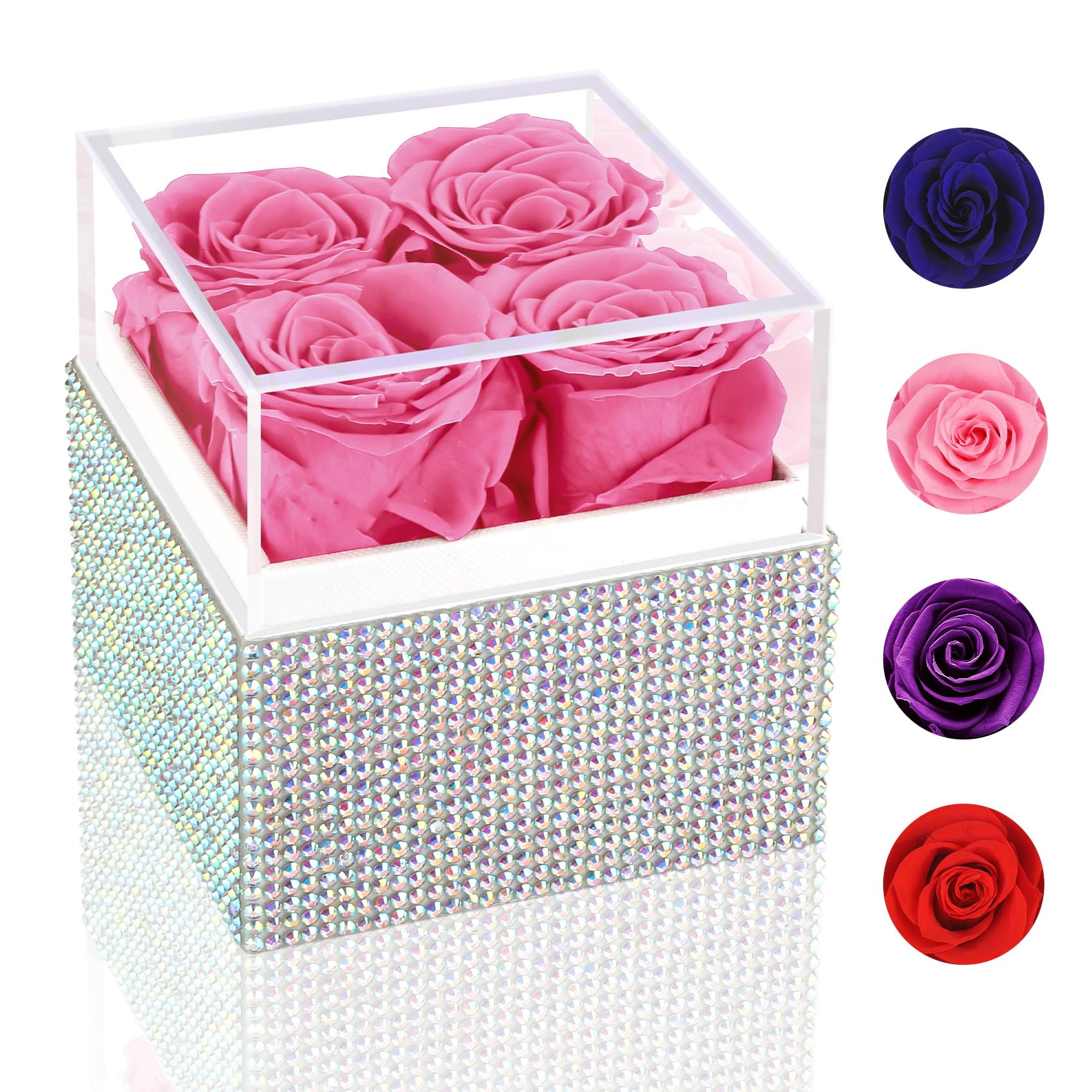 4Pcs Preserved Roses in a Box, Preserved Flowers, Glitter Roses Gift for Mom Mothers Day Forever Preserved Rose for Women/Grandma/Wife/Girlfriend Birthday Gifts Flowers for Delivery Prime Pink