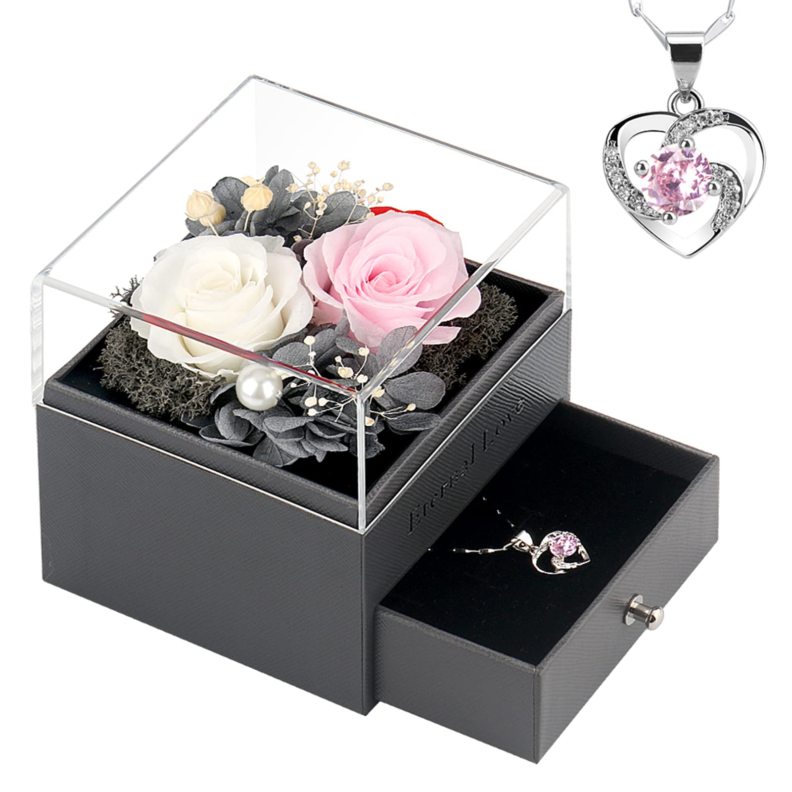 SHOKUTO Preserved Rose,Birthday Gifts for Women Mom Girlfriend,Gifts for Mom Grandma Wife Daughter Sister,Jewelry Boxes with Necklace