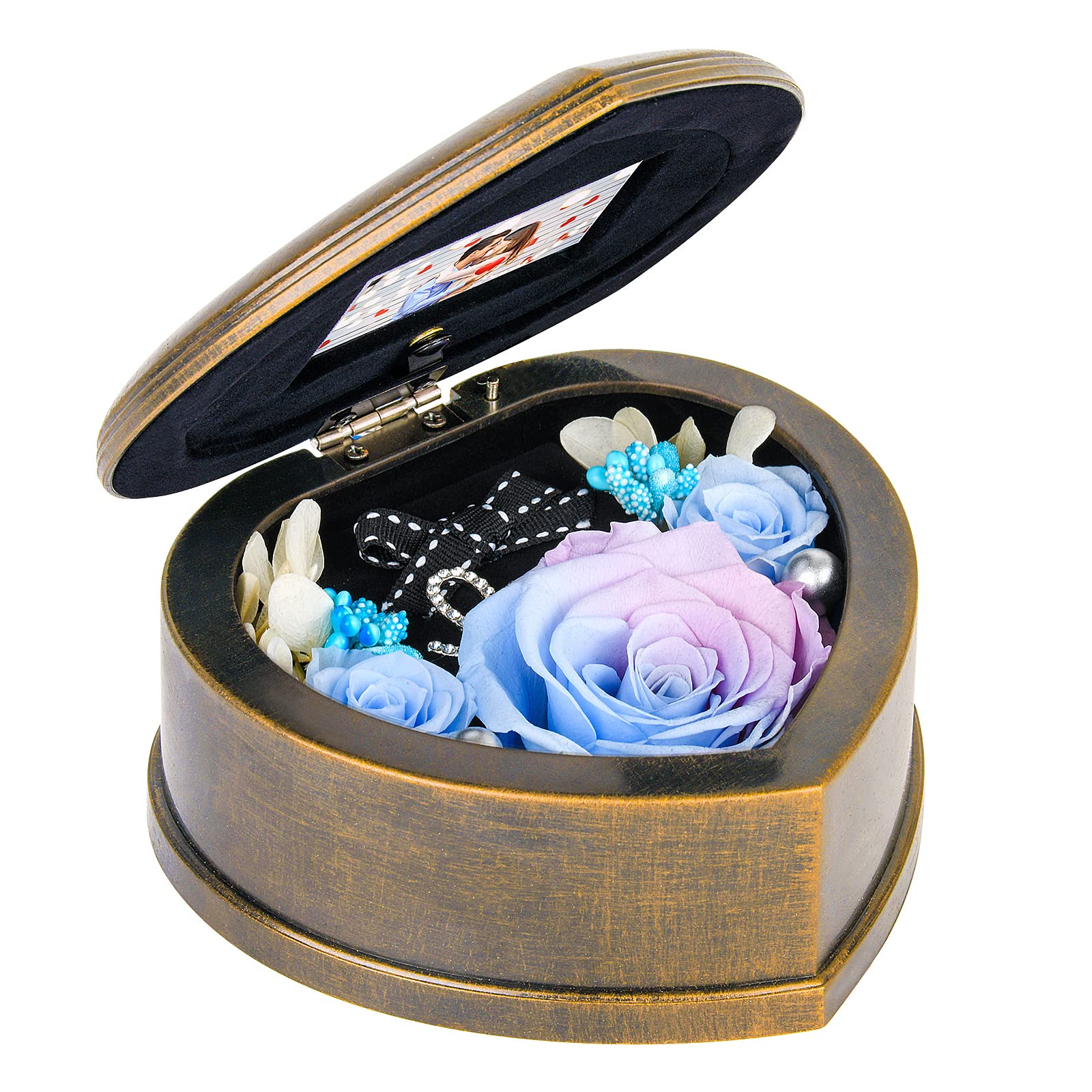 Mothers Day Preserved Flowers Long Lasting Real Rose Gifts for Mom Wife Women, Music Box with 3 Forever Blue Real Rose Gifts (Sky Blue)