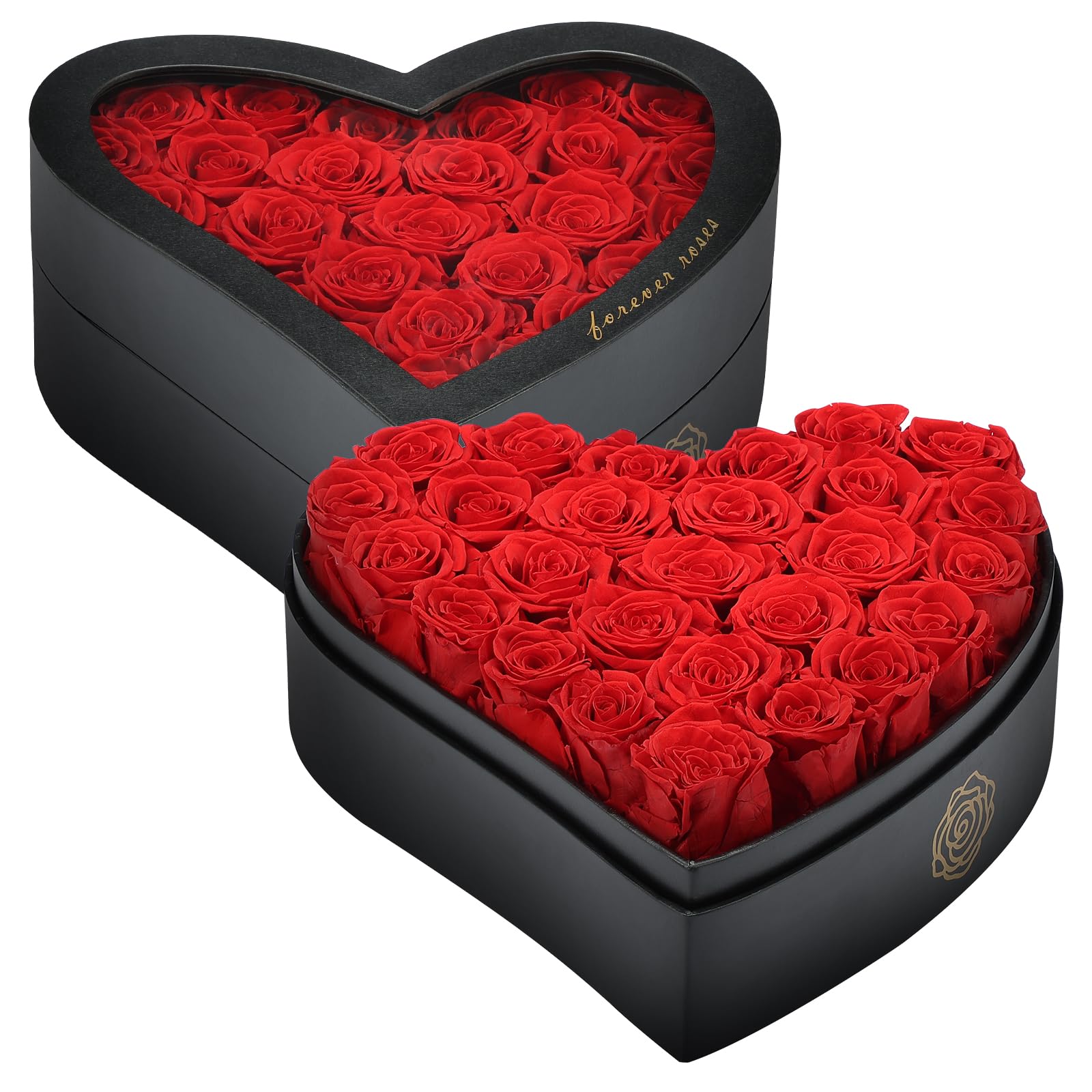 27 Red Forever Preserved Roses in a Box, Grade A Quality - Preserved Flowers, Heart Shaped Box, 2-3 Year Lifespan, Forever Flowers for Birthday Gifts for Women, Wife, Girlfriend