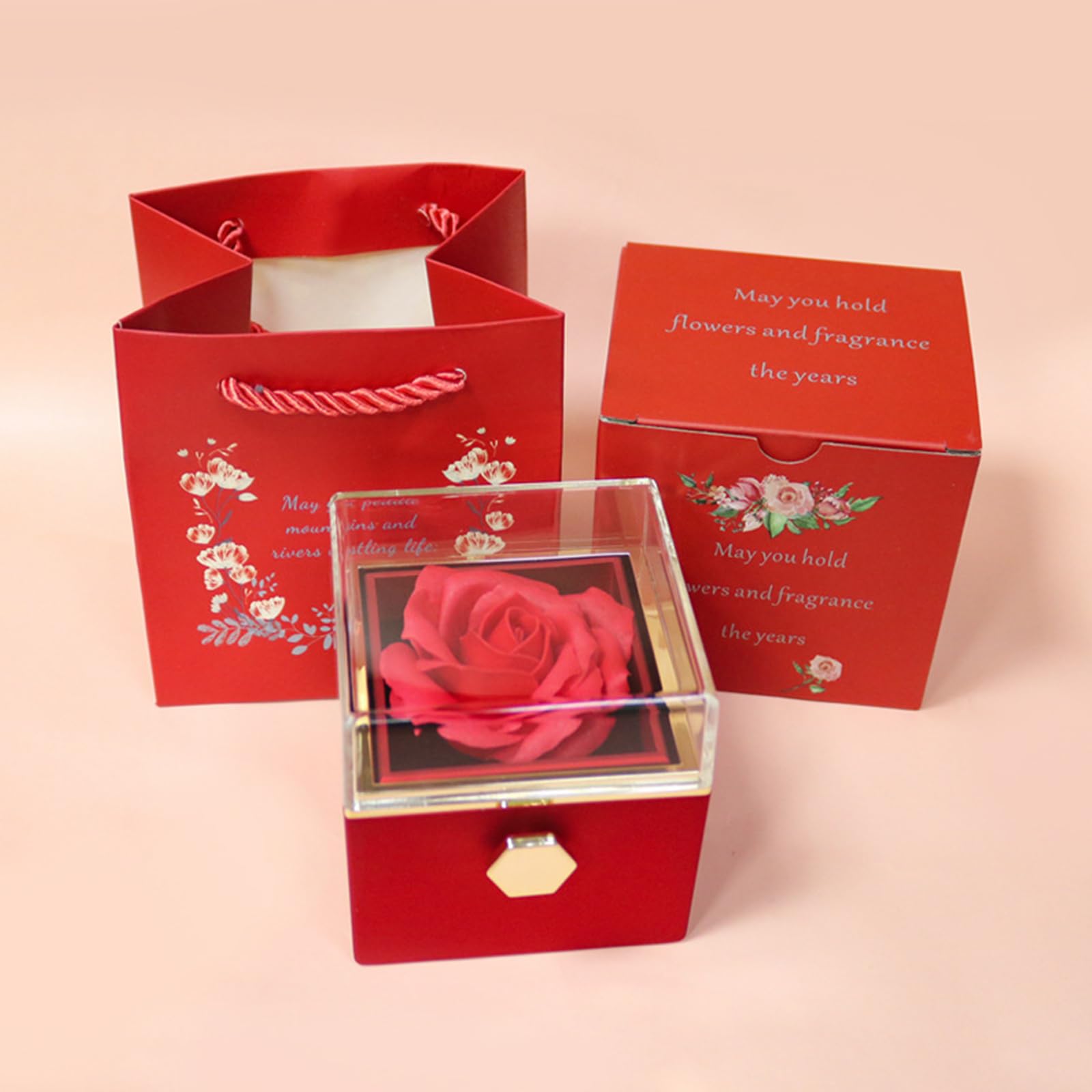 Romantic Gifts for Her Rose Ring Box Jewelry Box Artificial Flowers Eternal Rose Box Anniversary Wedding Valentines Day Christmas Birthday Thanksgiving Gifts for Mom Wife Girlfriend Women