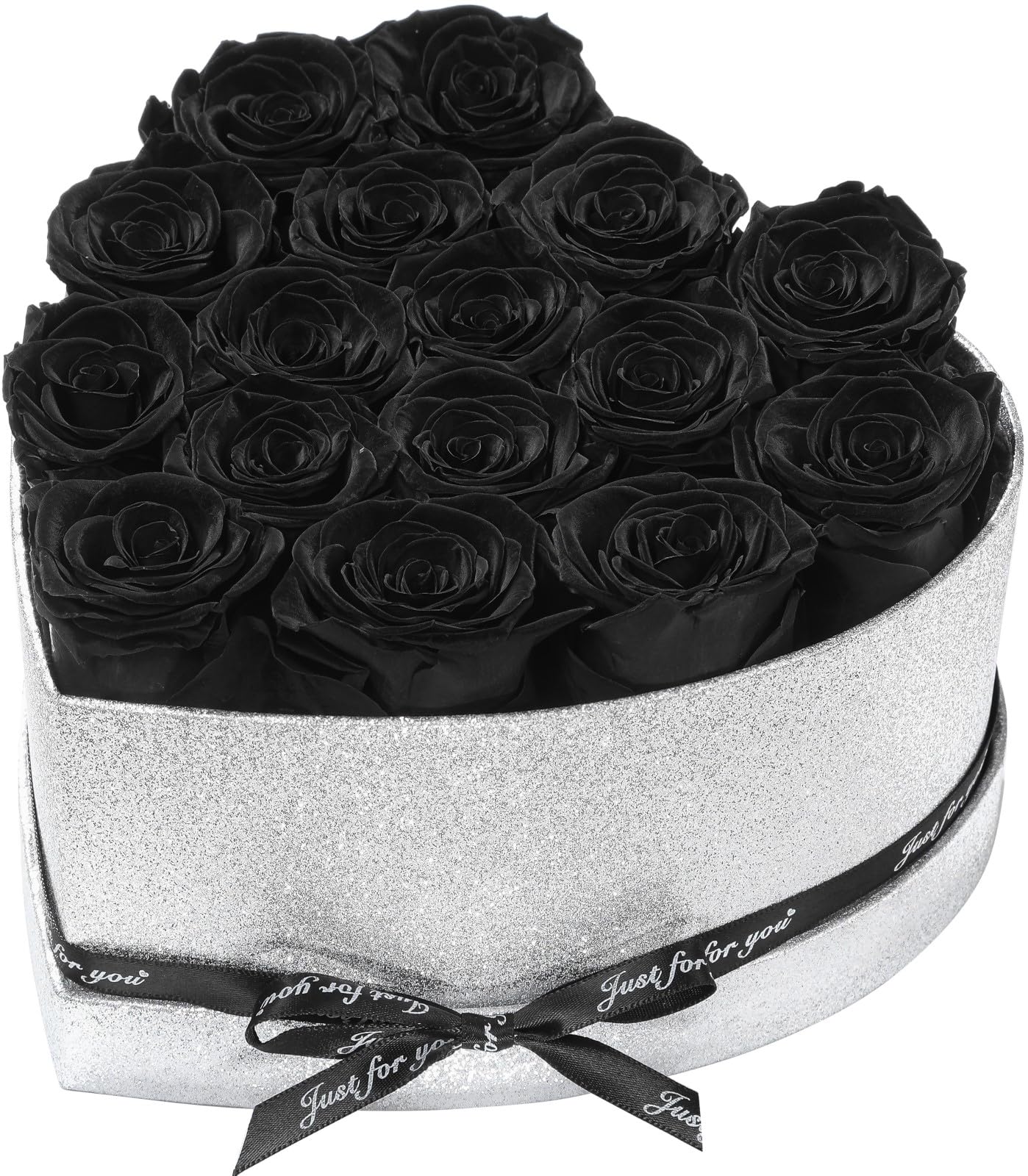 Flowers for Delivery-16 Black Forever Real Roses in Heart-Shaped Box, Preserved Rose Gifts for Her, Birthday Anniversary Flower for Women, Get Well, Sympathy, Mothers Day