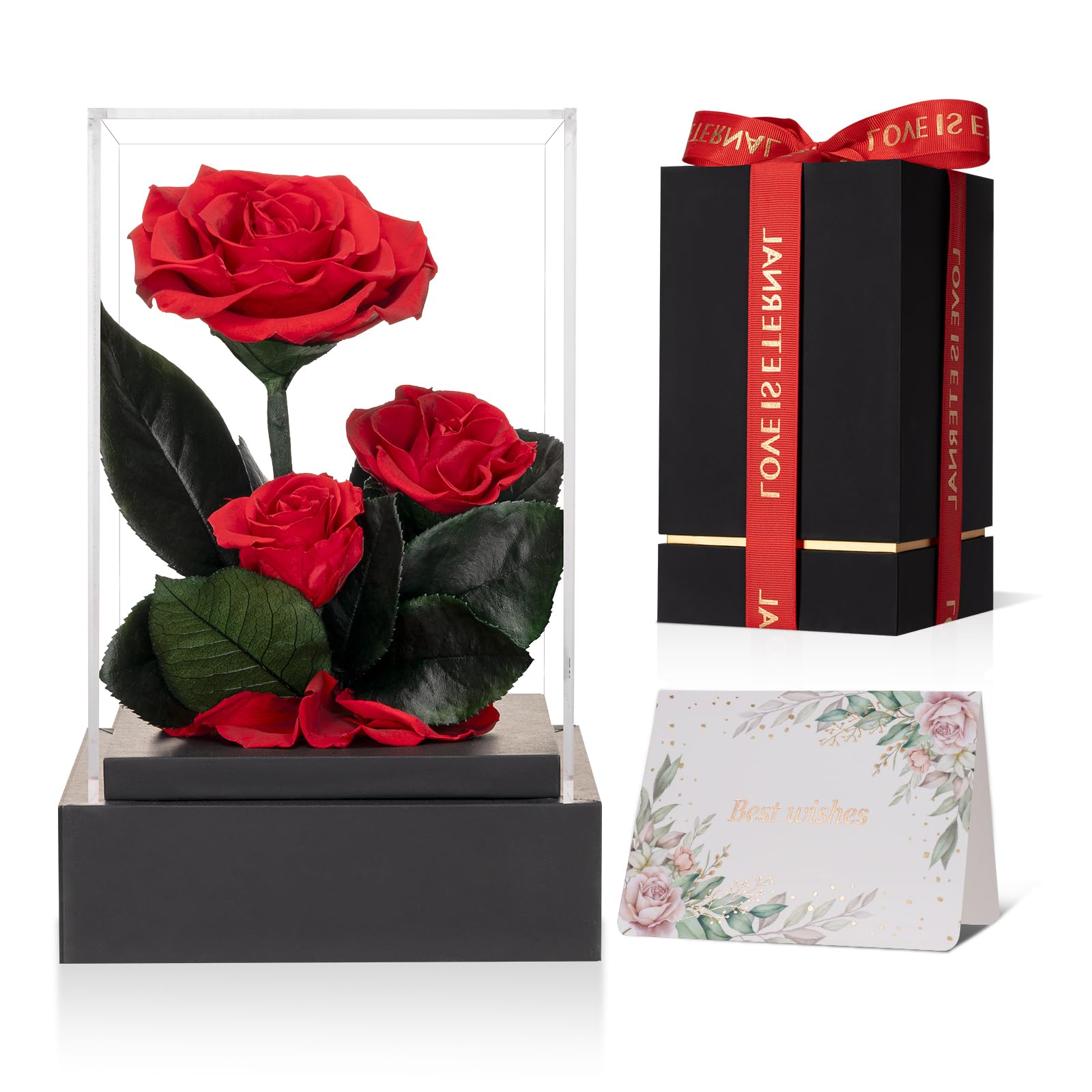 Forever Fresh Flower Preserved Rose - Lasting 3 to 5 Years Immortal Roses Eternal Love for Her Women Mom Wife Girlfriend Grandma Valentines Mothers Day Birthday Anniversary Christmas Romantic Gift Red