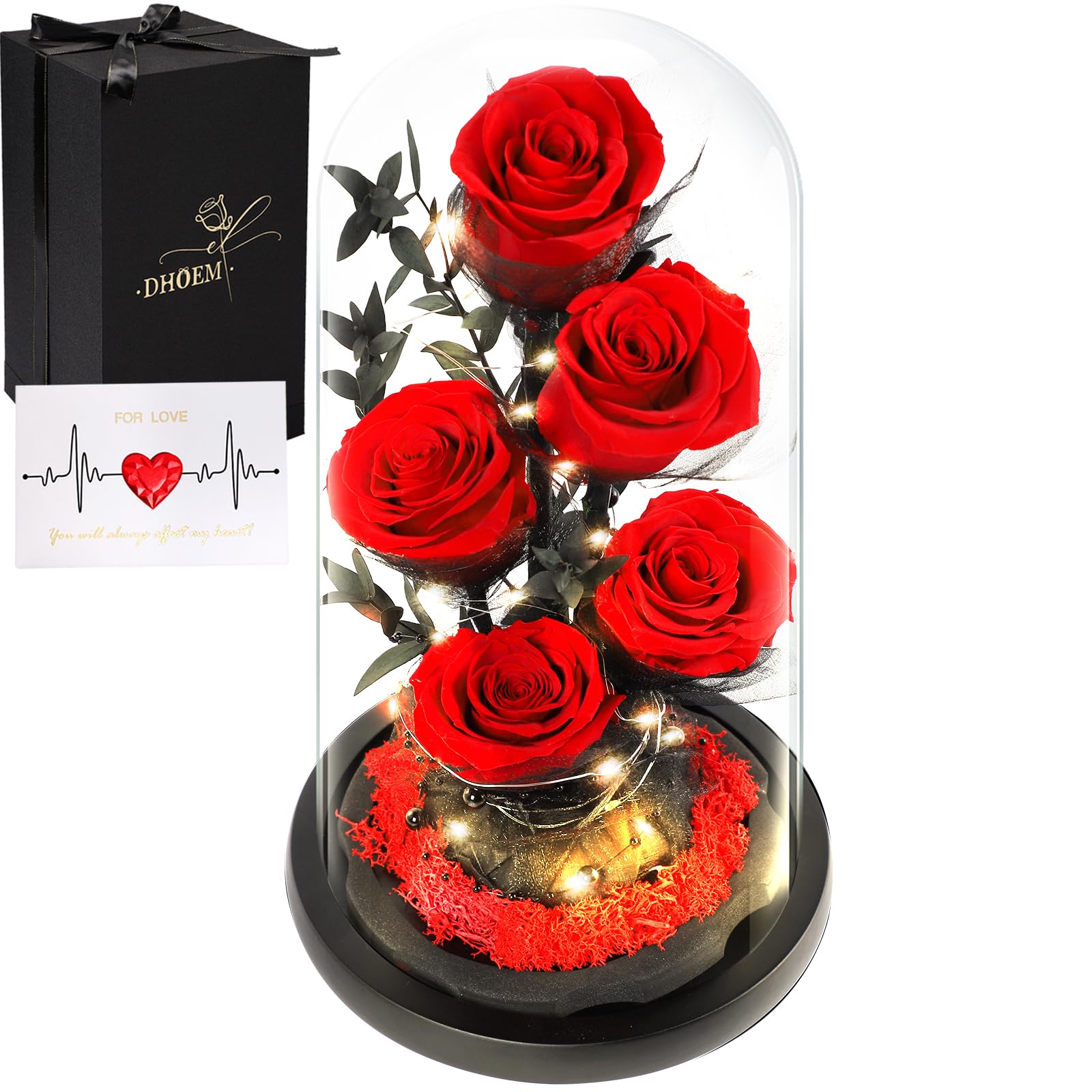 Preserved Rose in Glass Dome Birthday Forever Flowers for Delivery Prime Women, Eternal Fresh Rose Flowers for Mom, Valentines Gifts for Her(Red Rose)