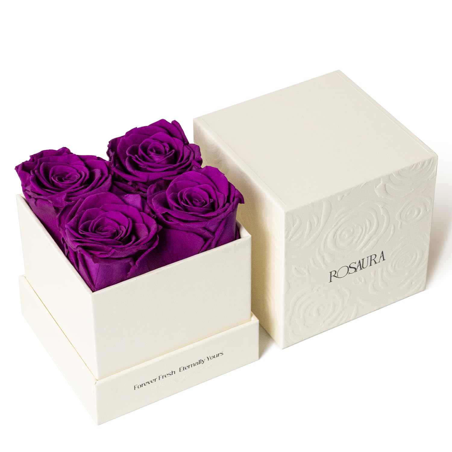 Forever Preserved Roses in Prints Boxes, 4-Piece Eternal Roses Preserved Flowers for Delivery Prime, Rose That Last Up to 3 Years, for Delivery Prime Mothers Day & Valentines - Purple