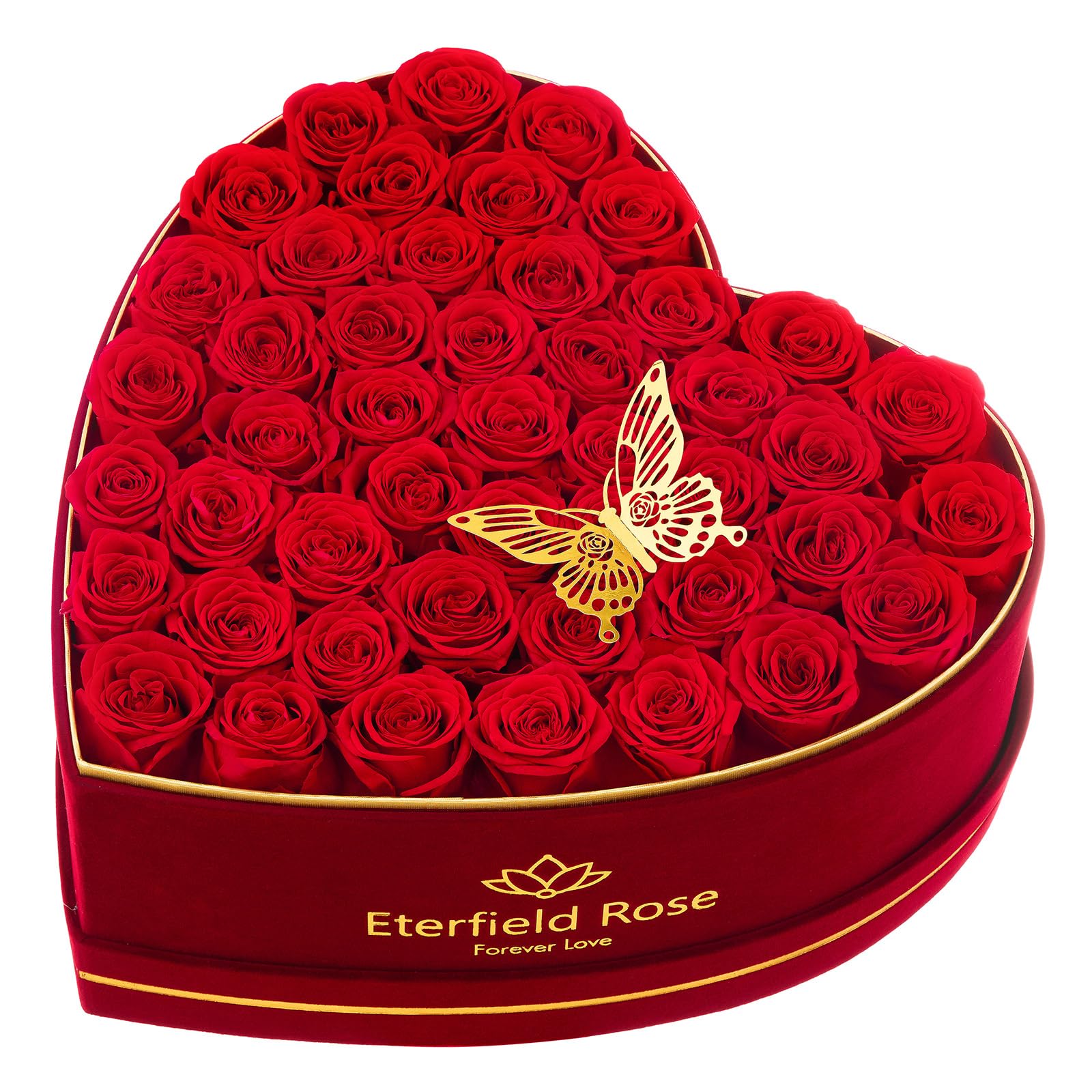 Eterfield 47-Piece Forever Flowers Preserved Roses in Heart Shape Box, Mother's Day Rose Box Flowers Birthday Gifts for Mom Women Her Wife Valentine's Day, Red