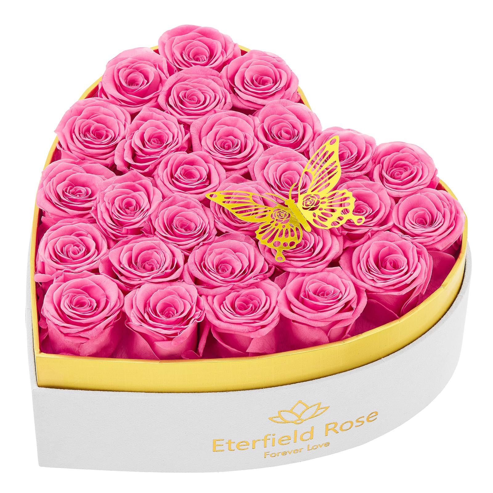 Eterfield 27-Piece Forever Flowers in Heart Shape Box, Mother's Day Preserved Roses That Last Over a Year Preserved Flowers Birthday Gifts for Her Mom Women Wife Anniversary Valentine's Day, Pink